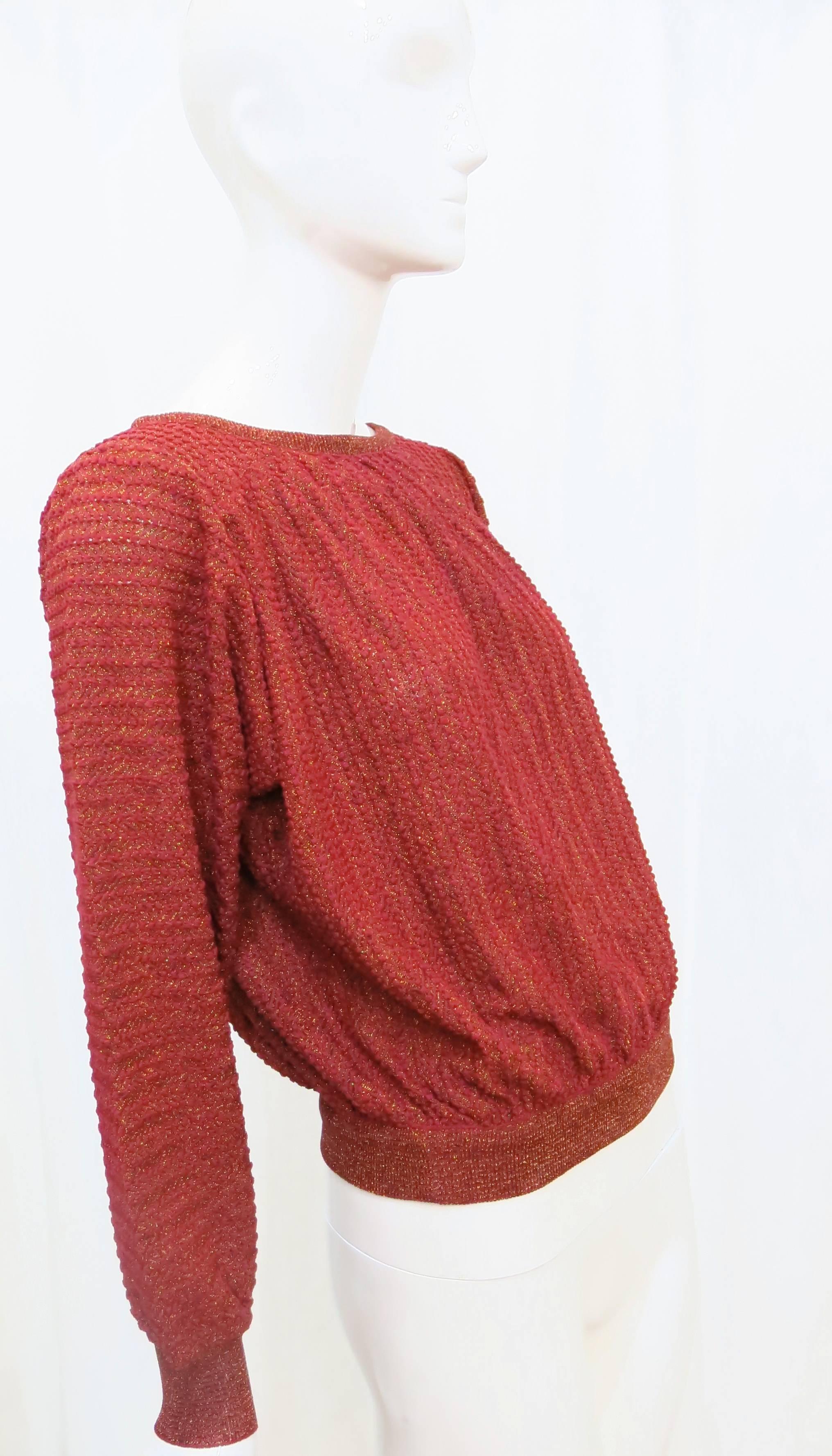 1980s Missoni Red Silk and Metallic Sweater 2