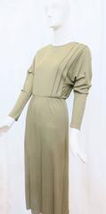 1980s Tracy Mills Olive Green Delphos-Inspired Dress