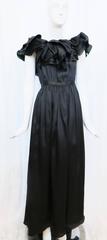 1970s Halston Black Ruffle Evening Gown