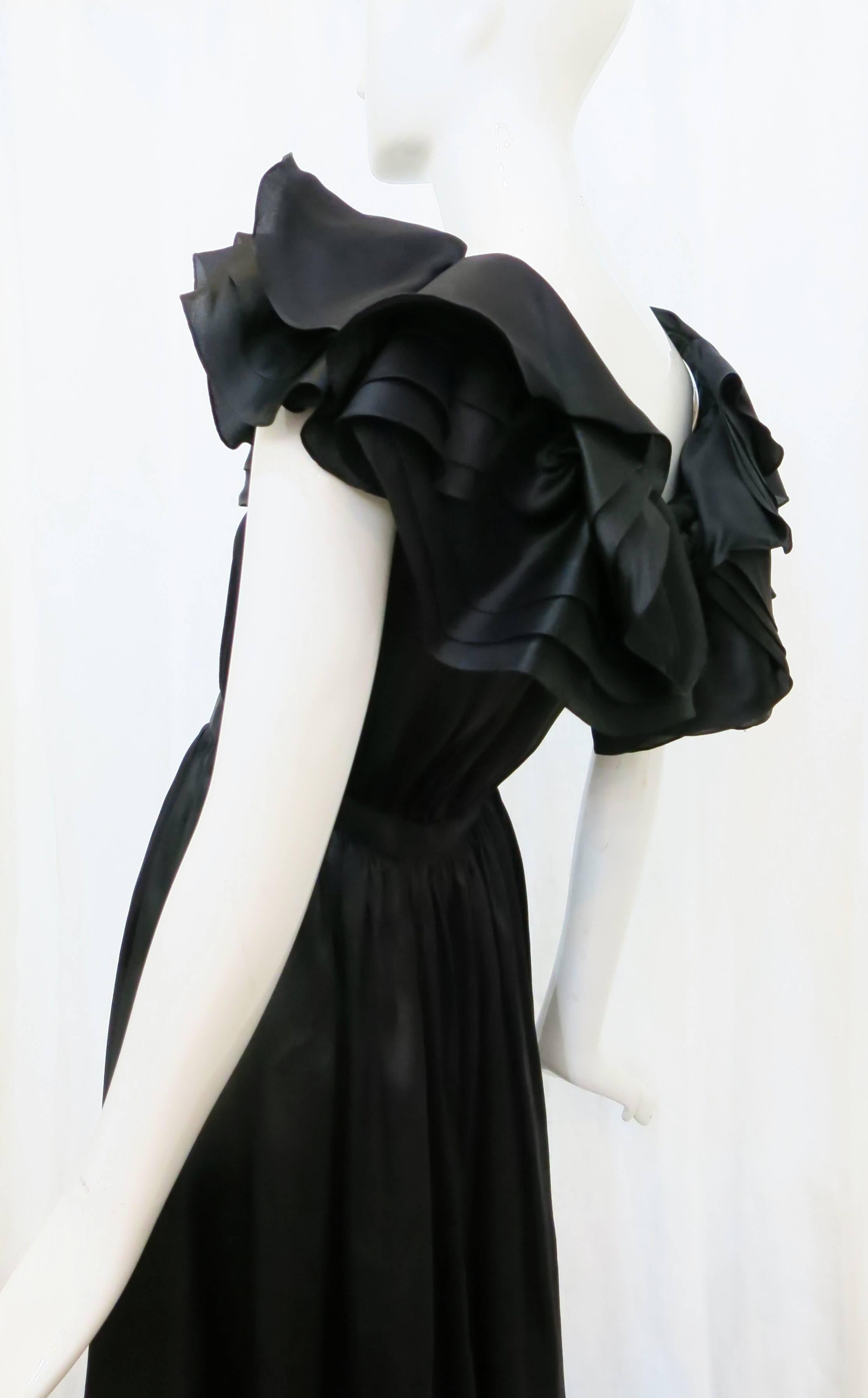 1970s Halston Black Ruffle Evening Gown For Sale 3