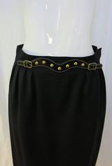 Hermès Black Knee Length Belt Detail Pencil Skirt Size 4, Late 1970s