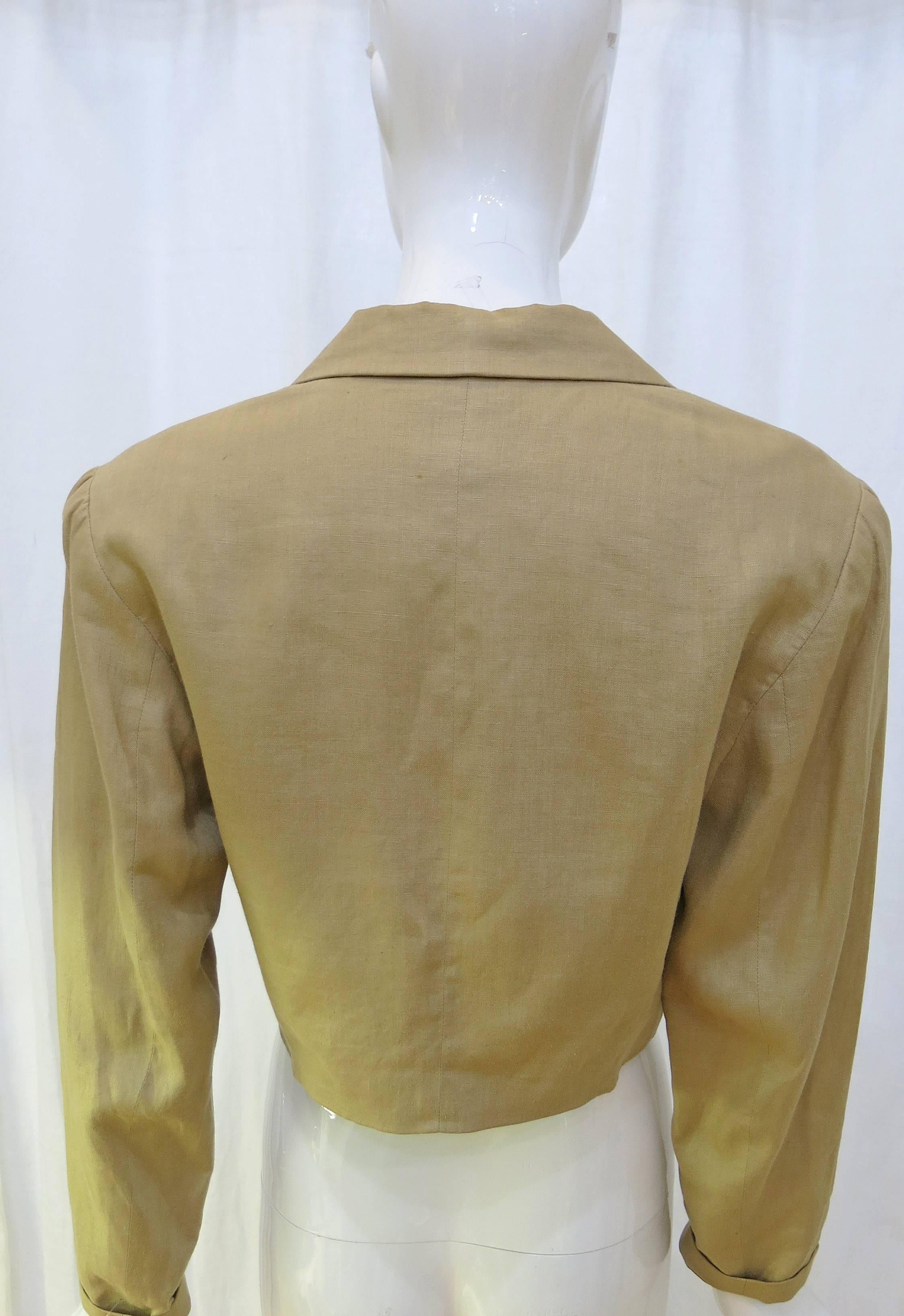 Brown Kenzo Camel Linen Blazer Size 10, 1990s   For Sale