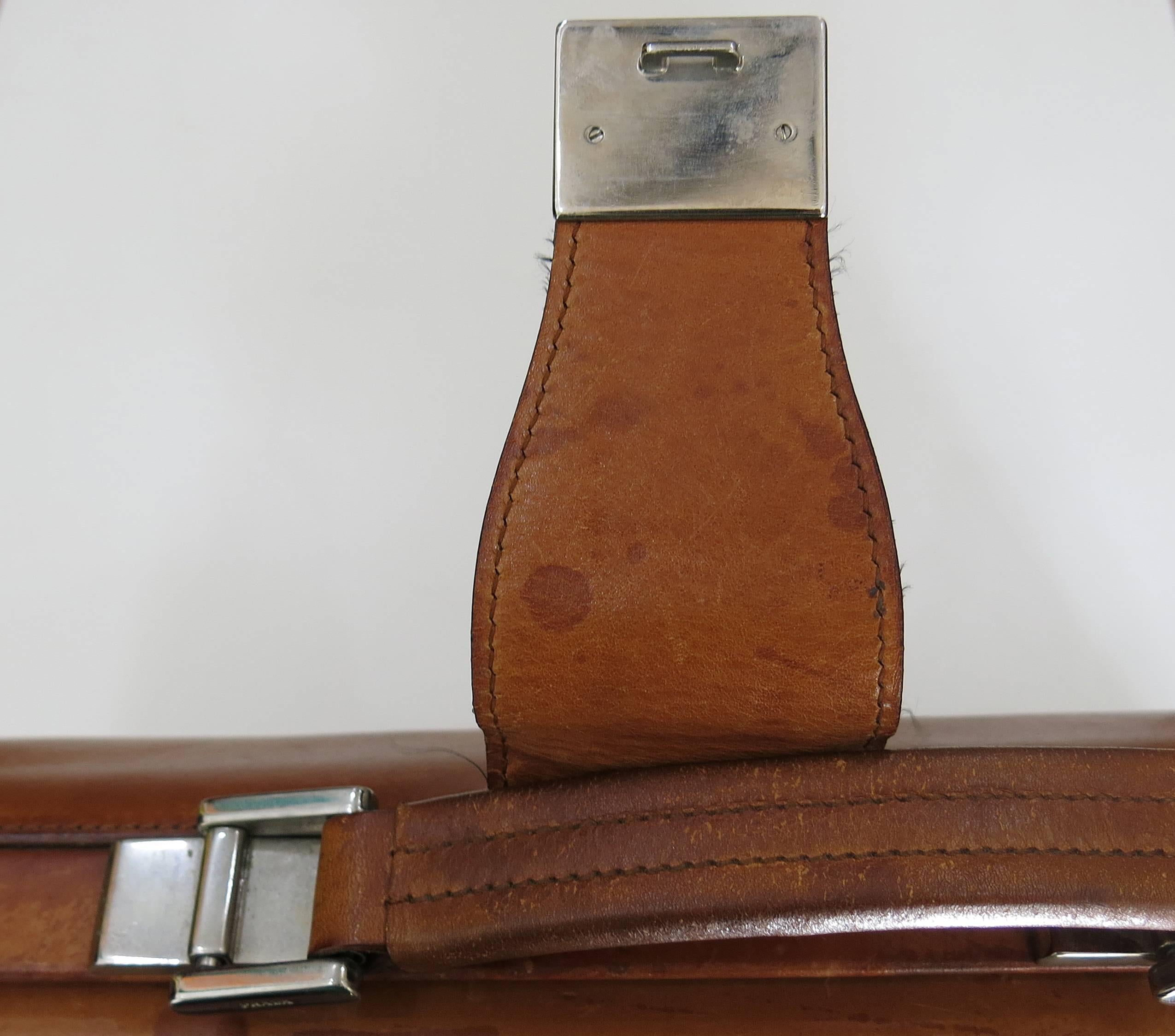 Prada Brown Leather Top Handle Carry-On Bag 1