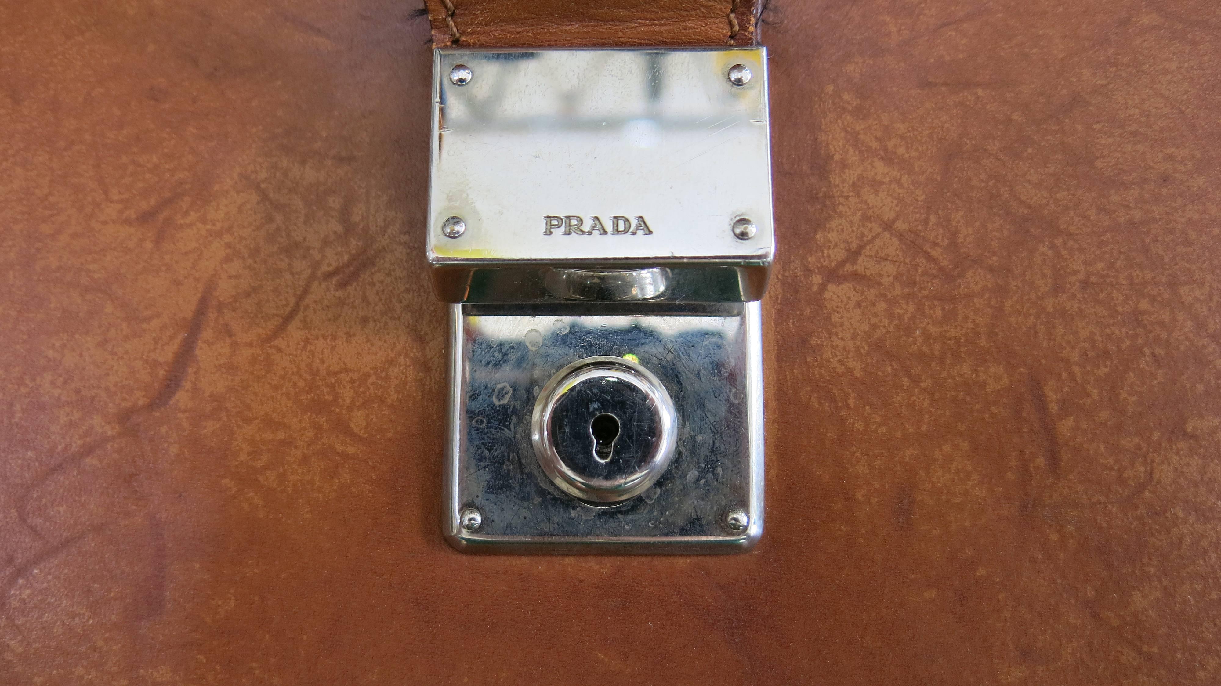 Prada Brown Leather Top Handle Carry-On Bag 4