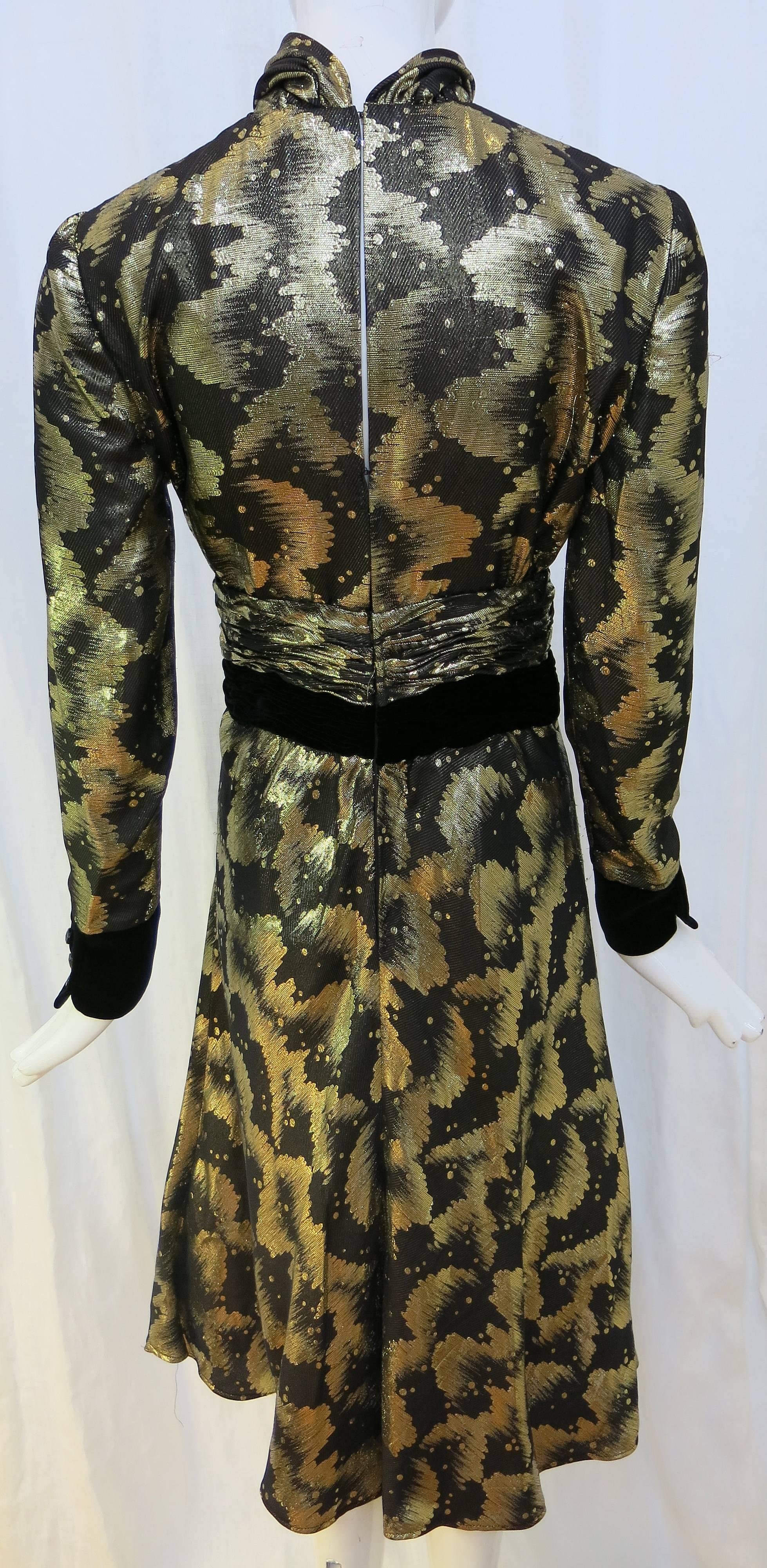 Valentino Night Black and Gold Lame Velvet Trim Dress  In Excellent Condition In Brooklyn, NY