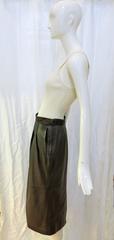 1980s Gucci Knee Length Brown Leather Adjustable Skirt