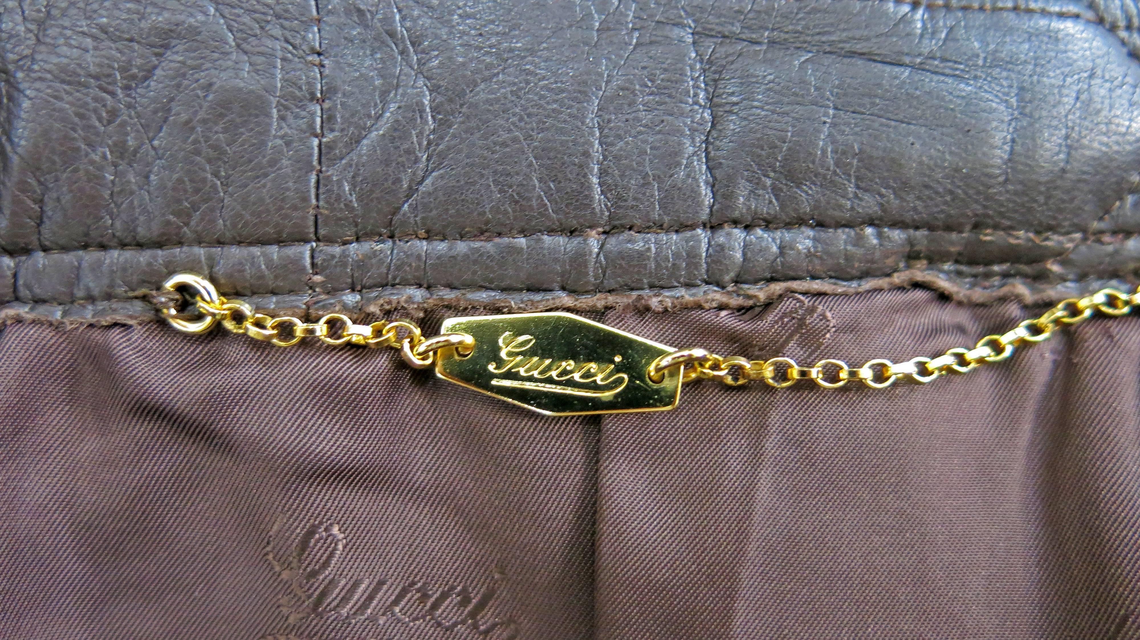 1980s Gucci Knee Length Brown Leather Adjustable Skirt For Sale 2