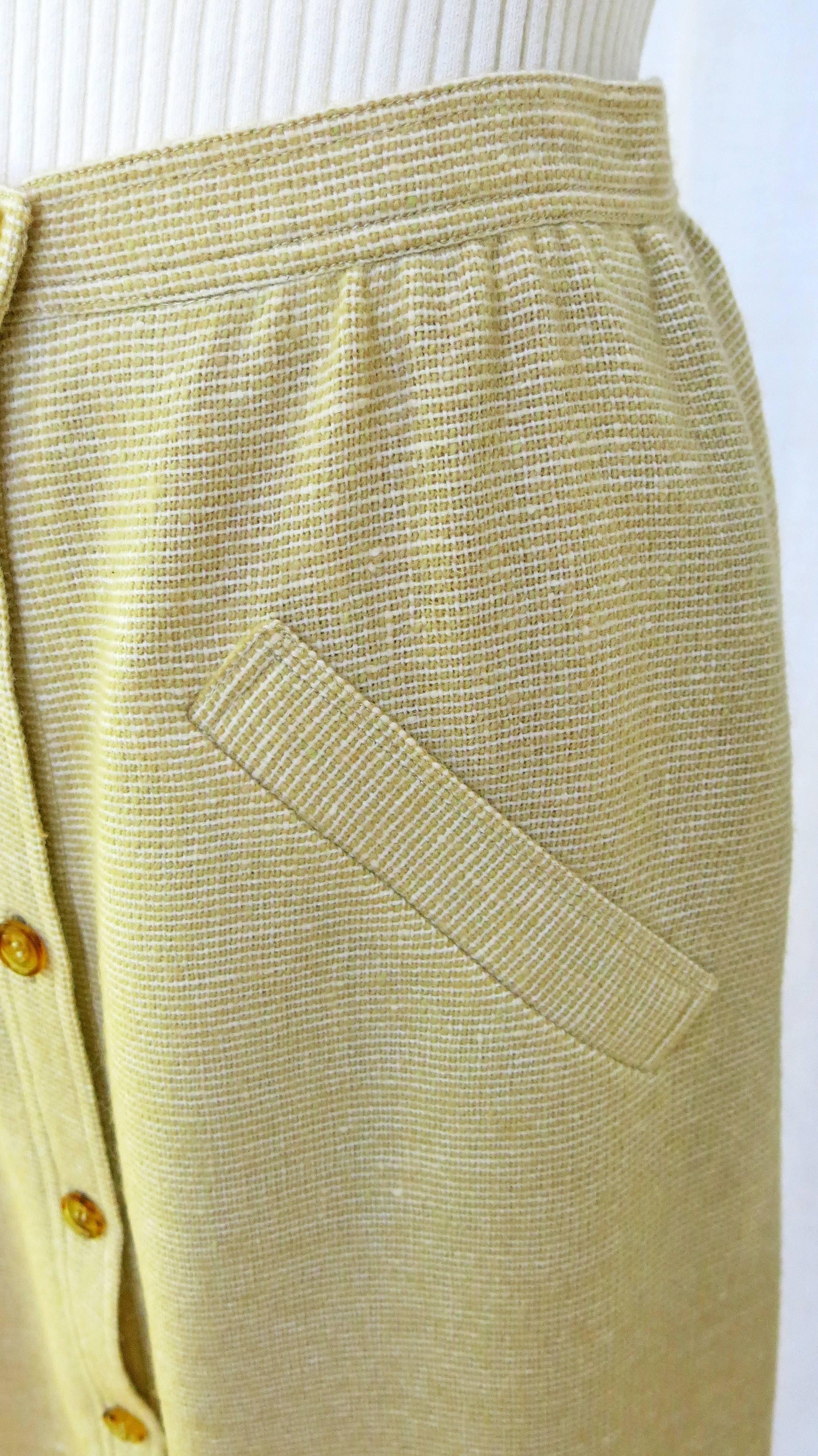 Courreges Paris Beige Button Down Skirt, 1960s  2