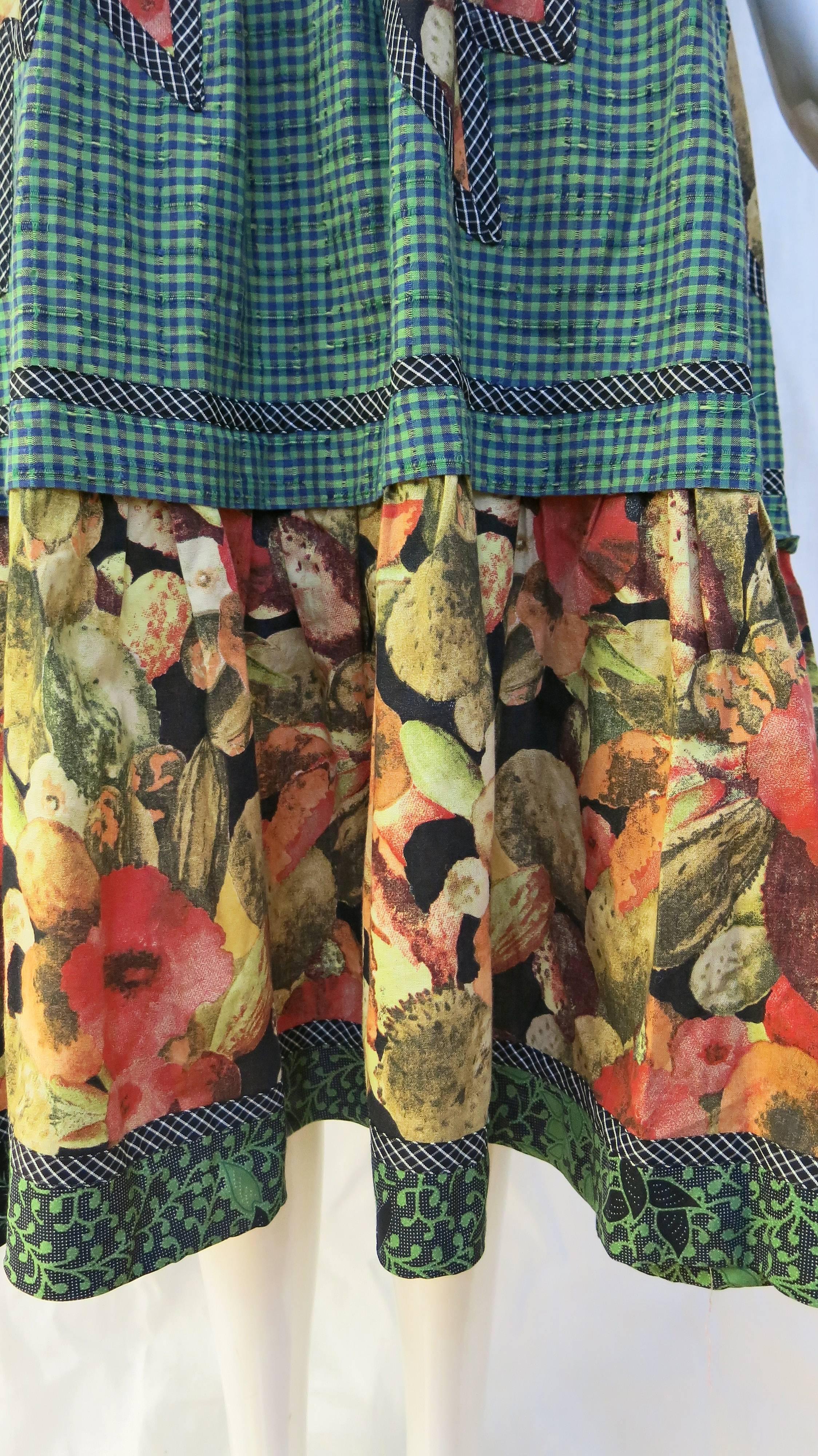 1980's Koos Van den Akker Green Gingham/Floral Western Style Dress 2