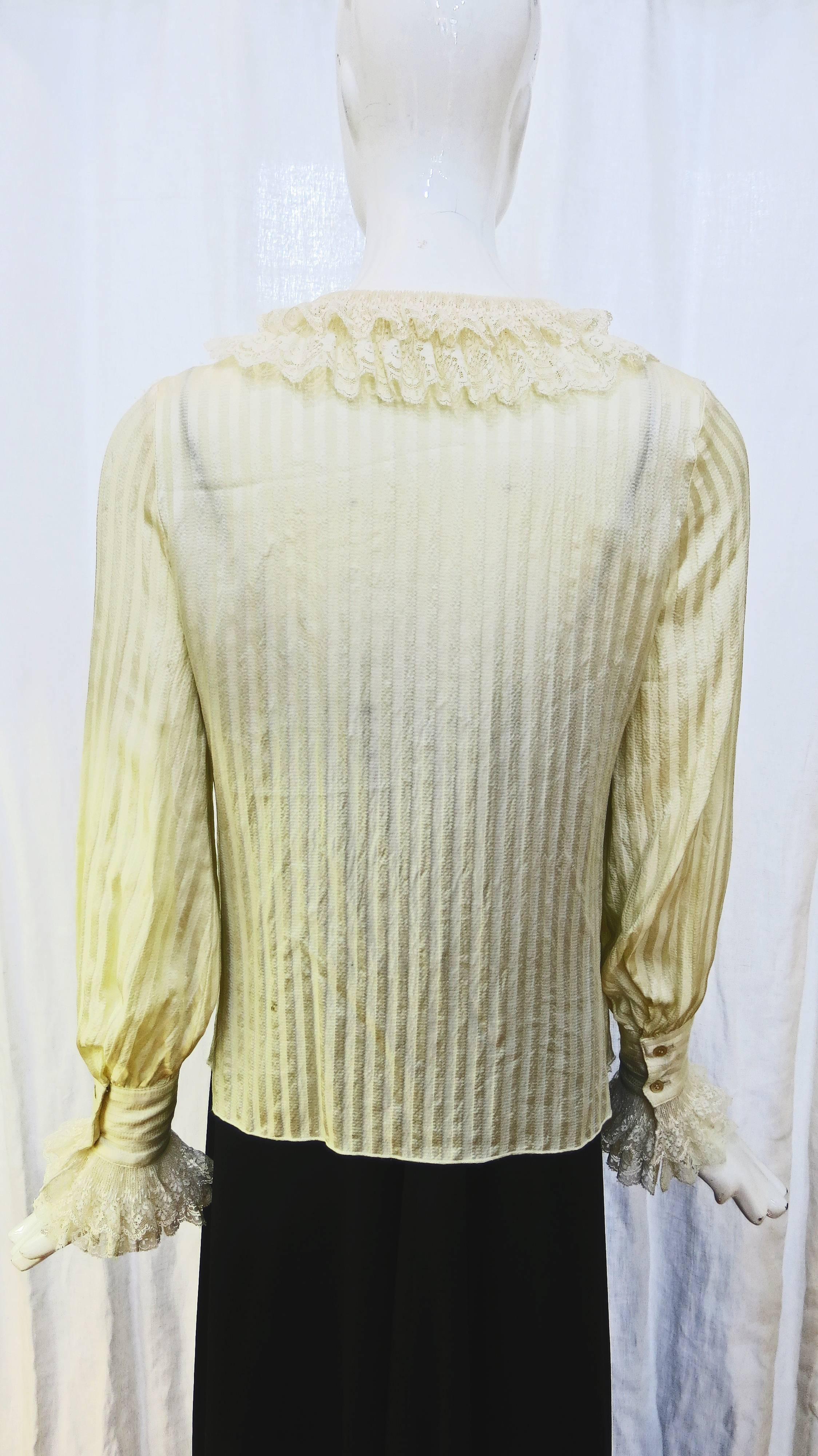 Beige 1990's Anna Sui Cream Lace Trim Edwardian Style Blouse 