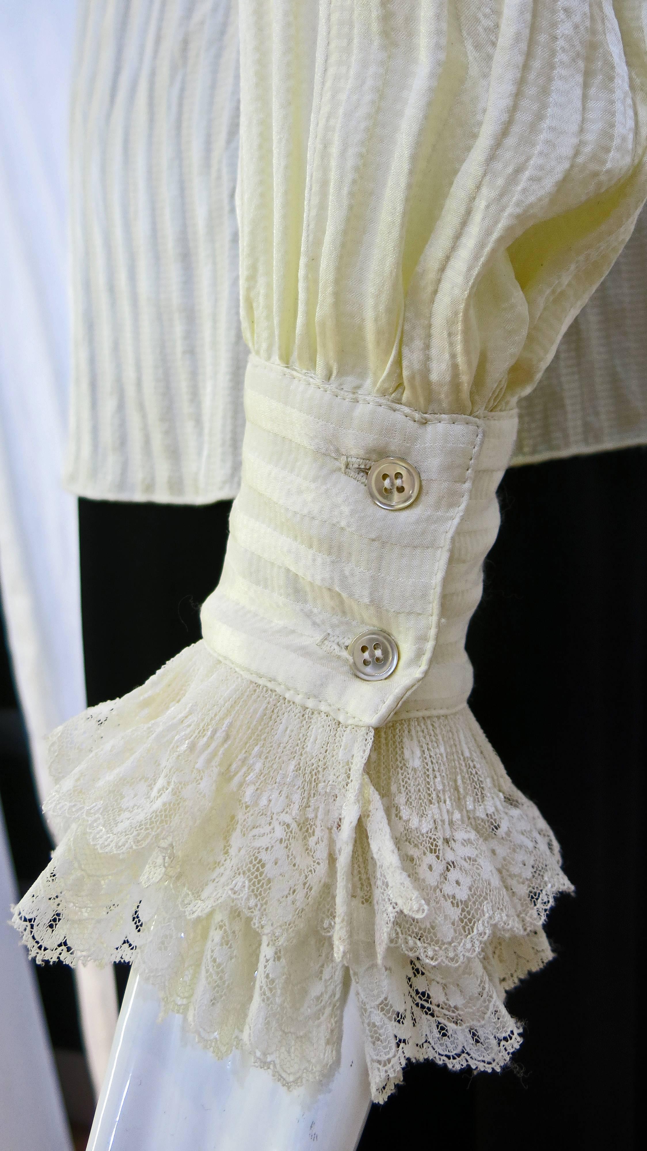 1990's Anna Sui Cream Lace Trim Edwardian Style Blouse  In Excellent Condition In Brooklyn, NY