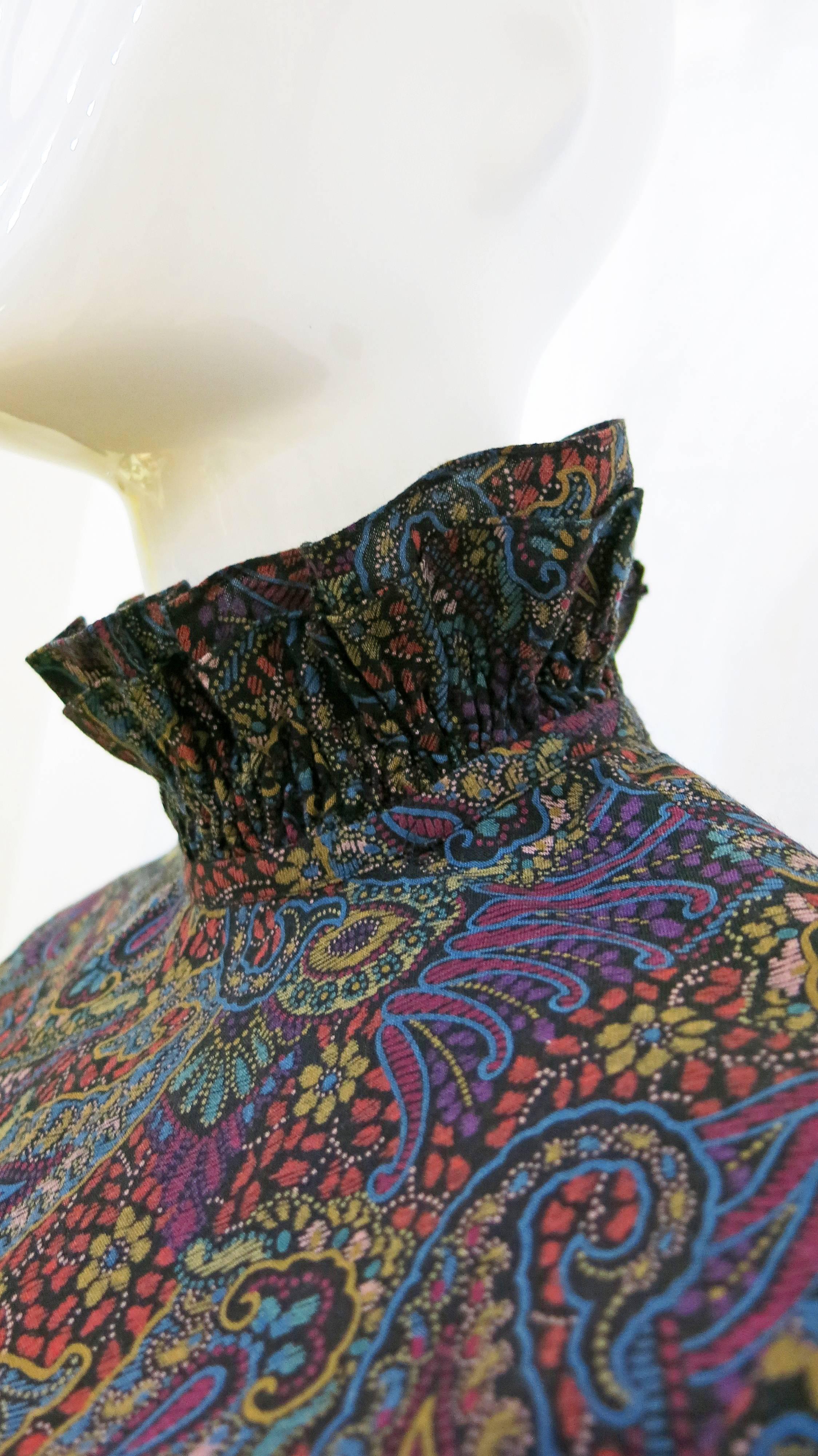 1980's Koos Van den Akker Purple Paisley Top With Ruffled Collar and Cuffs In Excellent Condition In Brooklyn, NY