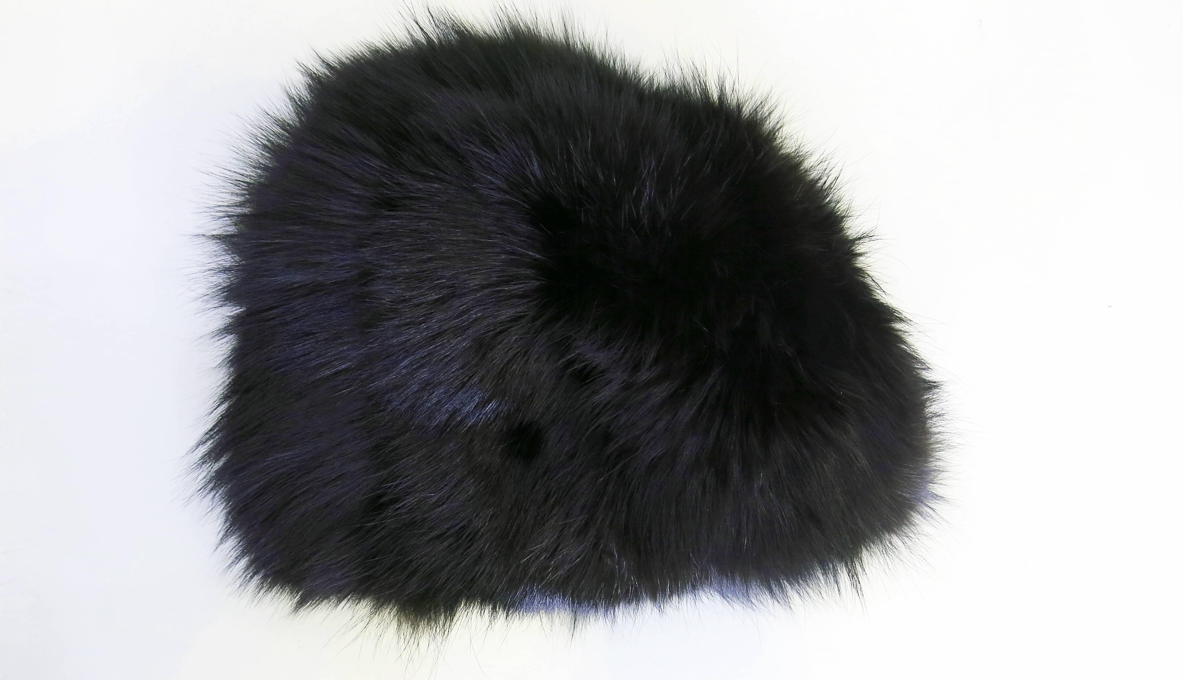 Women's or Men's 1970's Saks Fifth Avenue Black Fox Fur Hat 