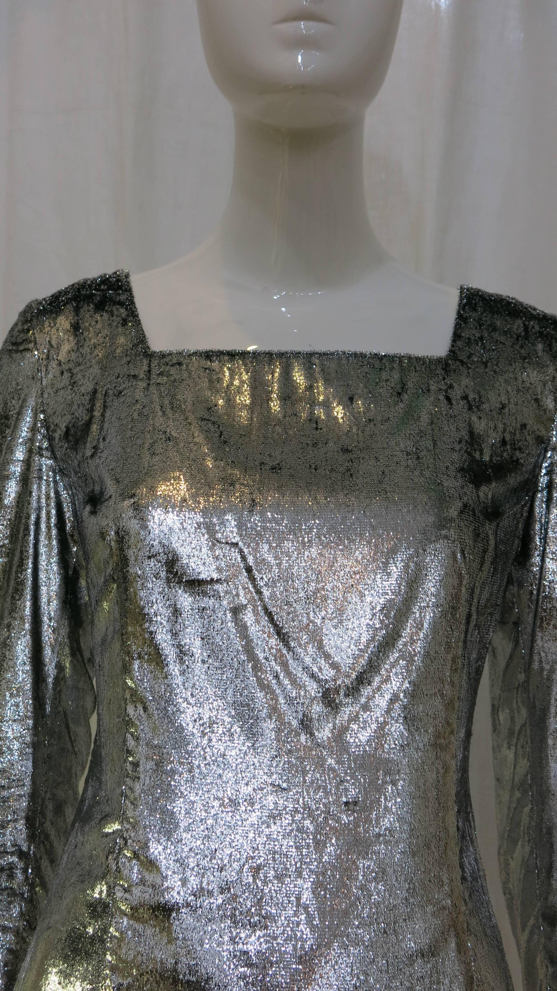 Costume National Silver Lamé Mini Dress In Excellent Condition In Brooklyn, NY