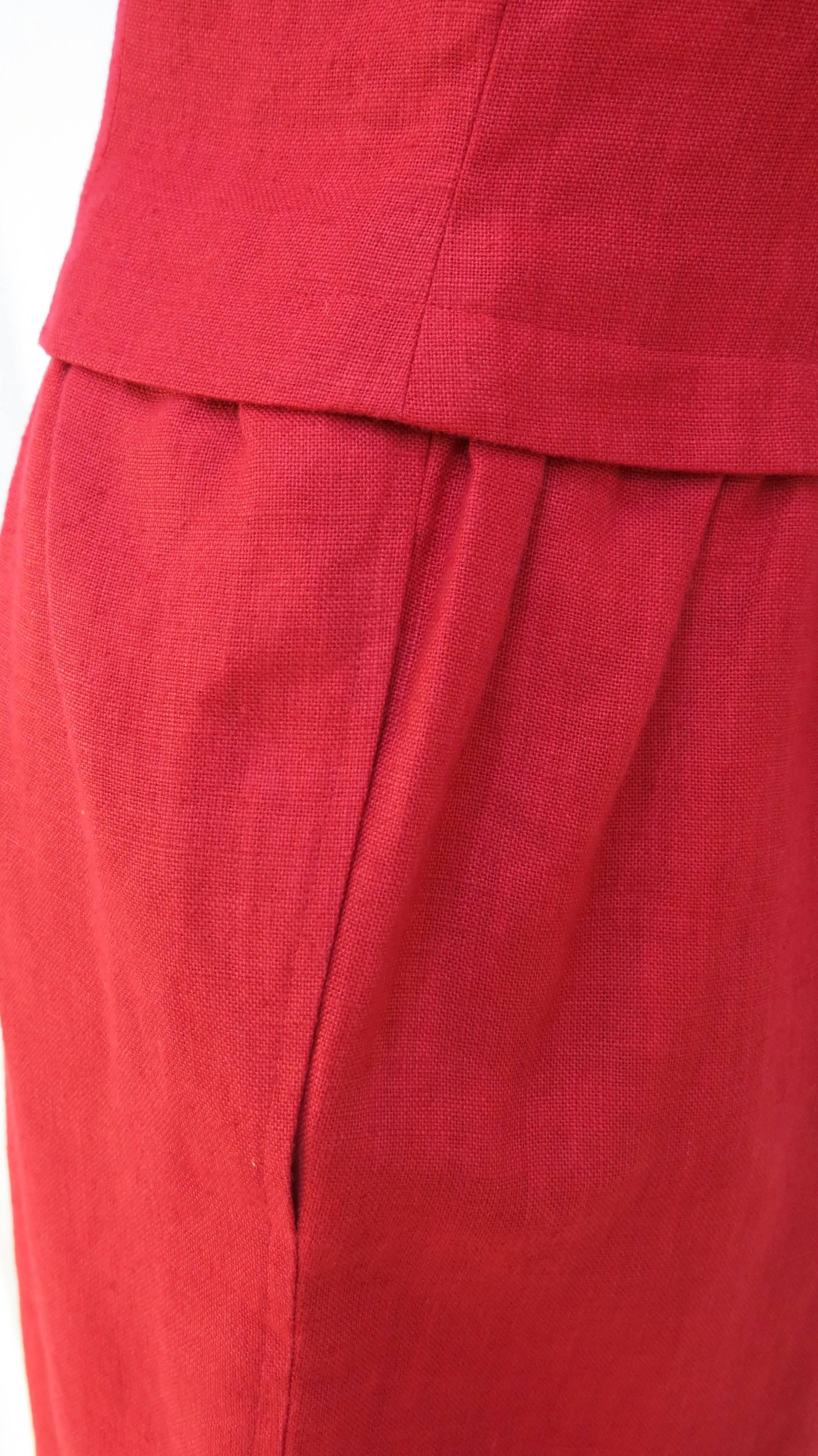 1980s Oscar de la Renta Magenta Linen Dress 3