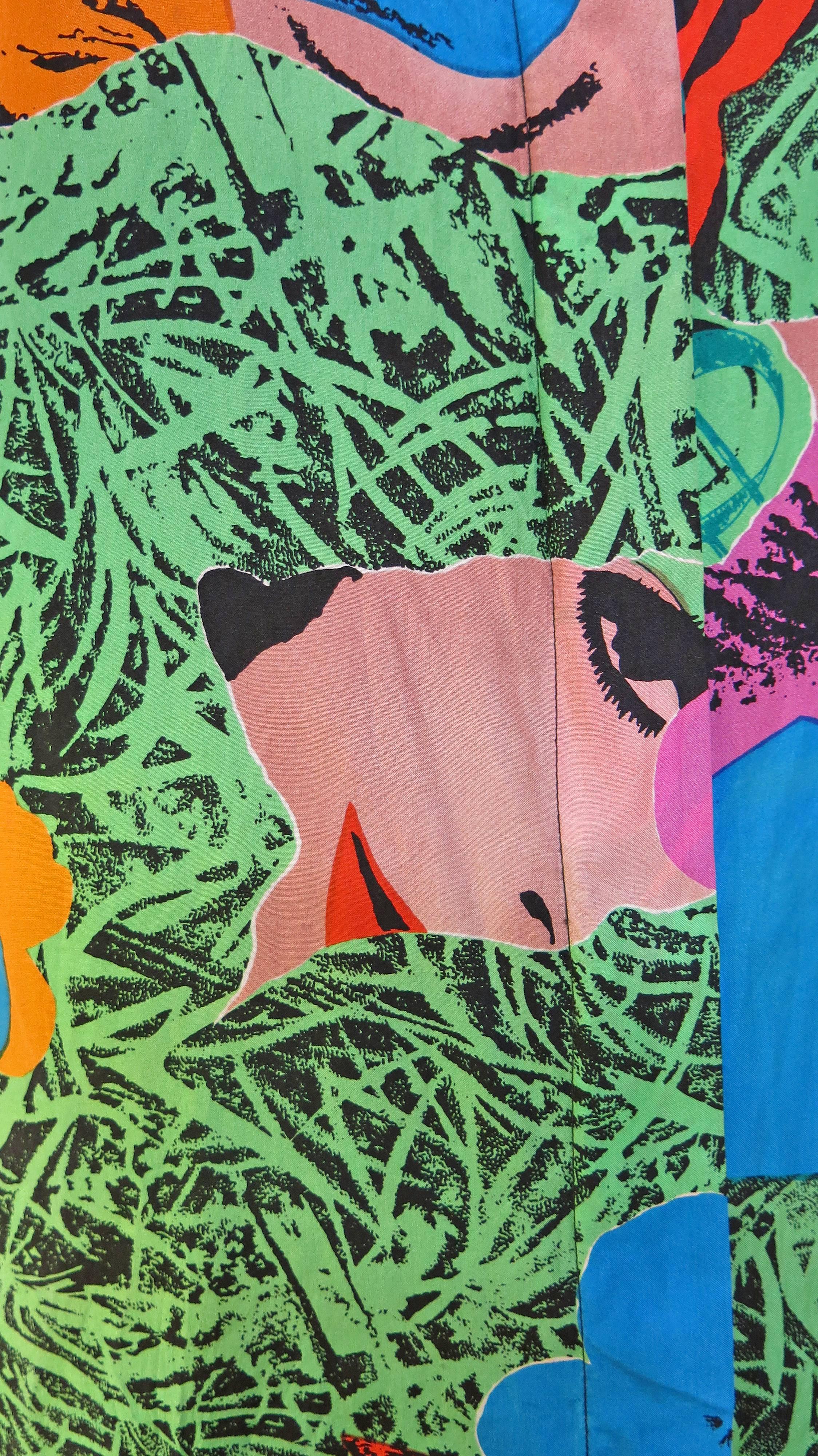 Black Louis Feraud abstract Warhol print Silk Top, 1980s 