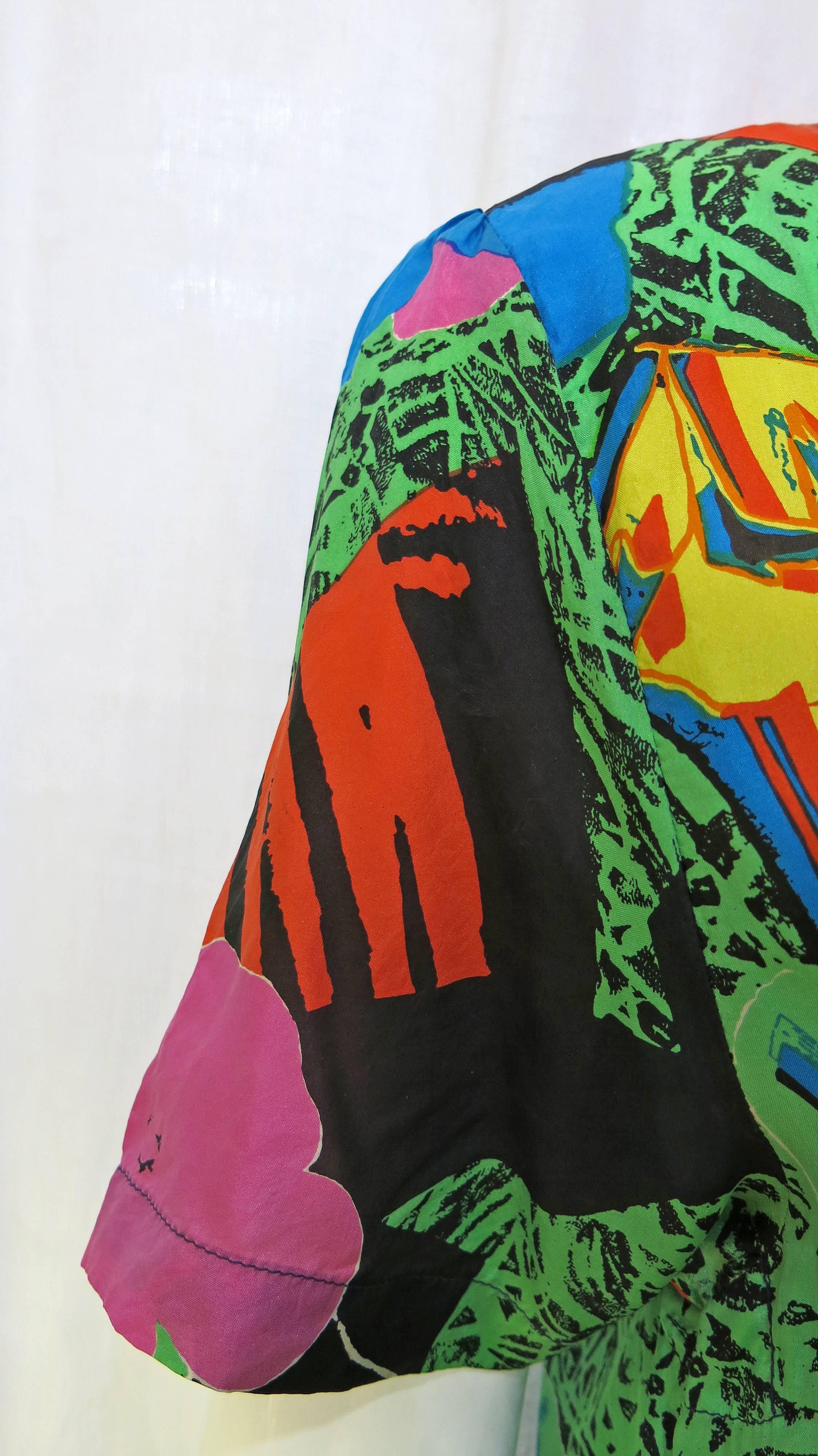Louis Feraud abstract Warhol print Silk Top, 1980s  3