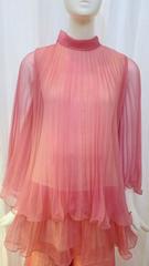 1960s Pink Fluted Pleated Top and Bell Bottom Set