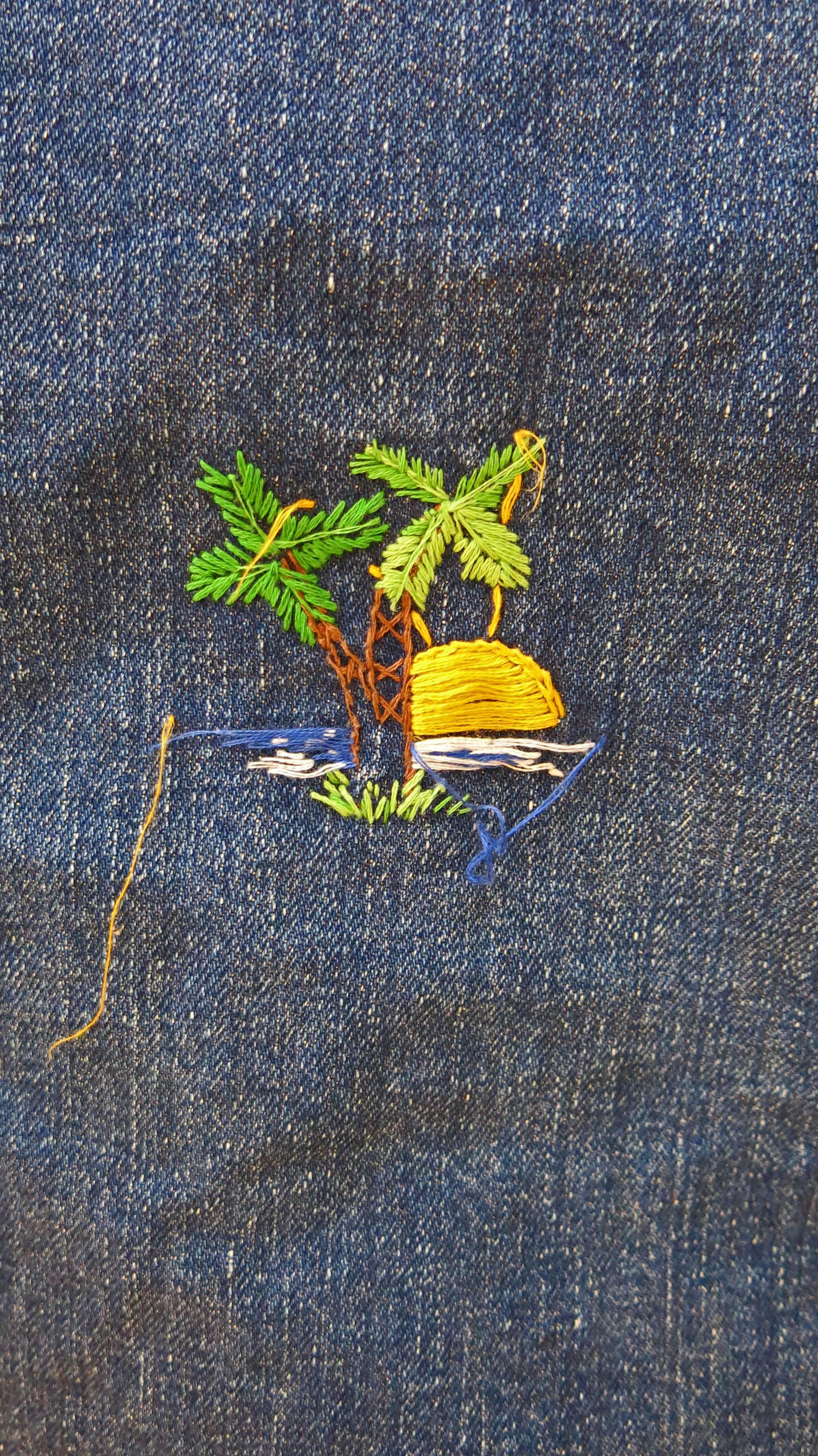Women's or Men's 1960s Rare Indigo Big E Levis Palm Embroidered Jacket For Sale