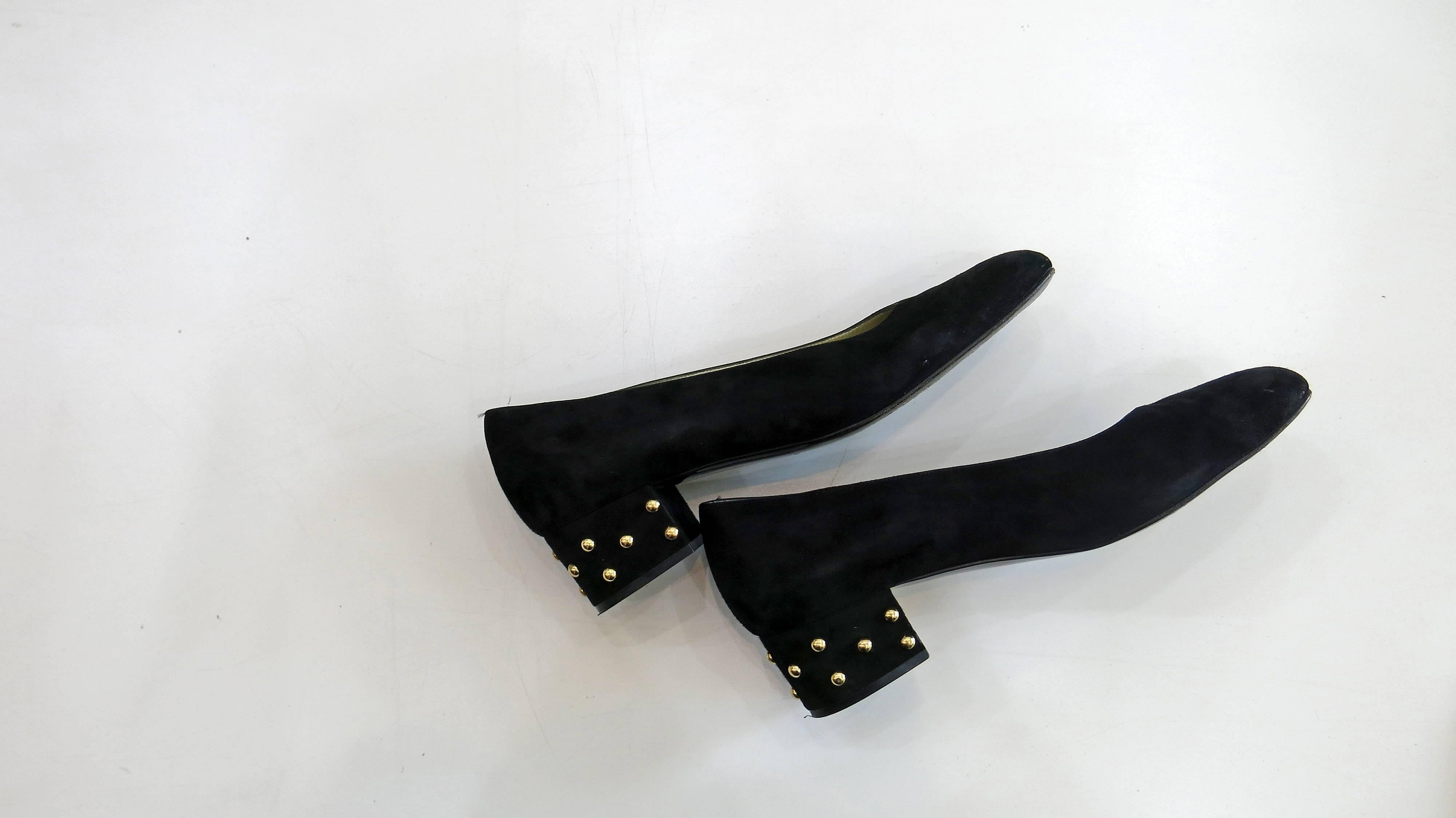 1990s Bruno Magli Black Studded Block Heels In Excellent Condition For Sale In Brooklyn, NY