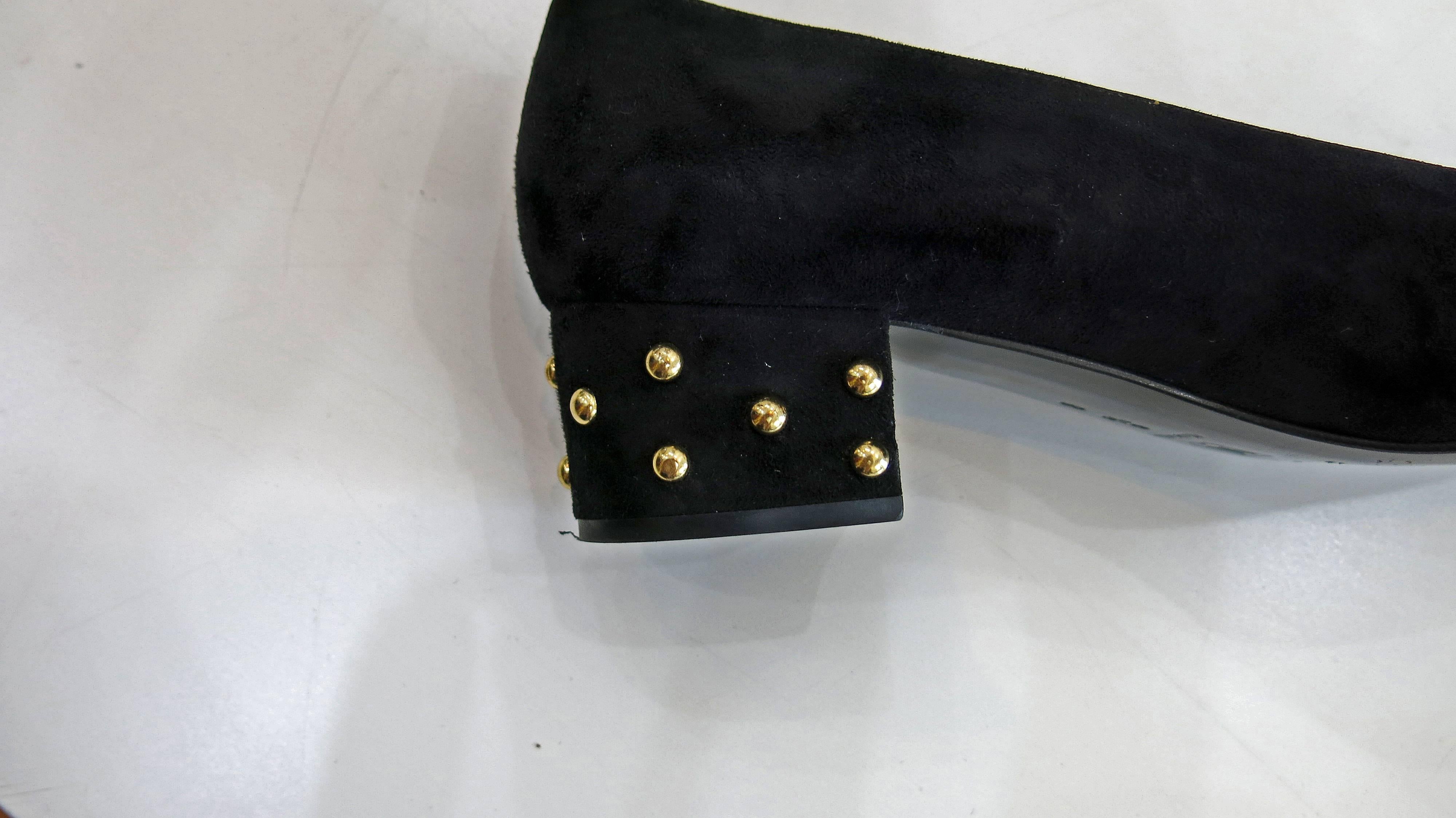 Women's 1990s Bruno Magli Black Studded Block Heels For Sale