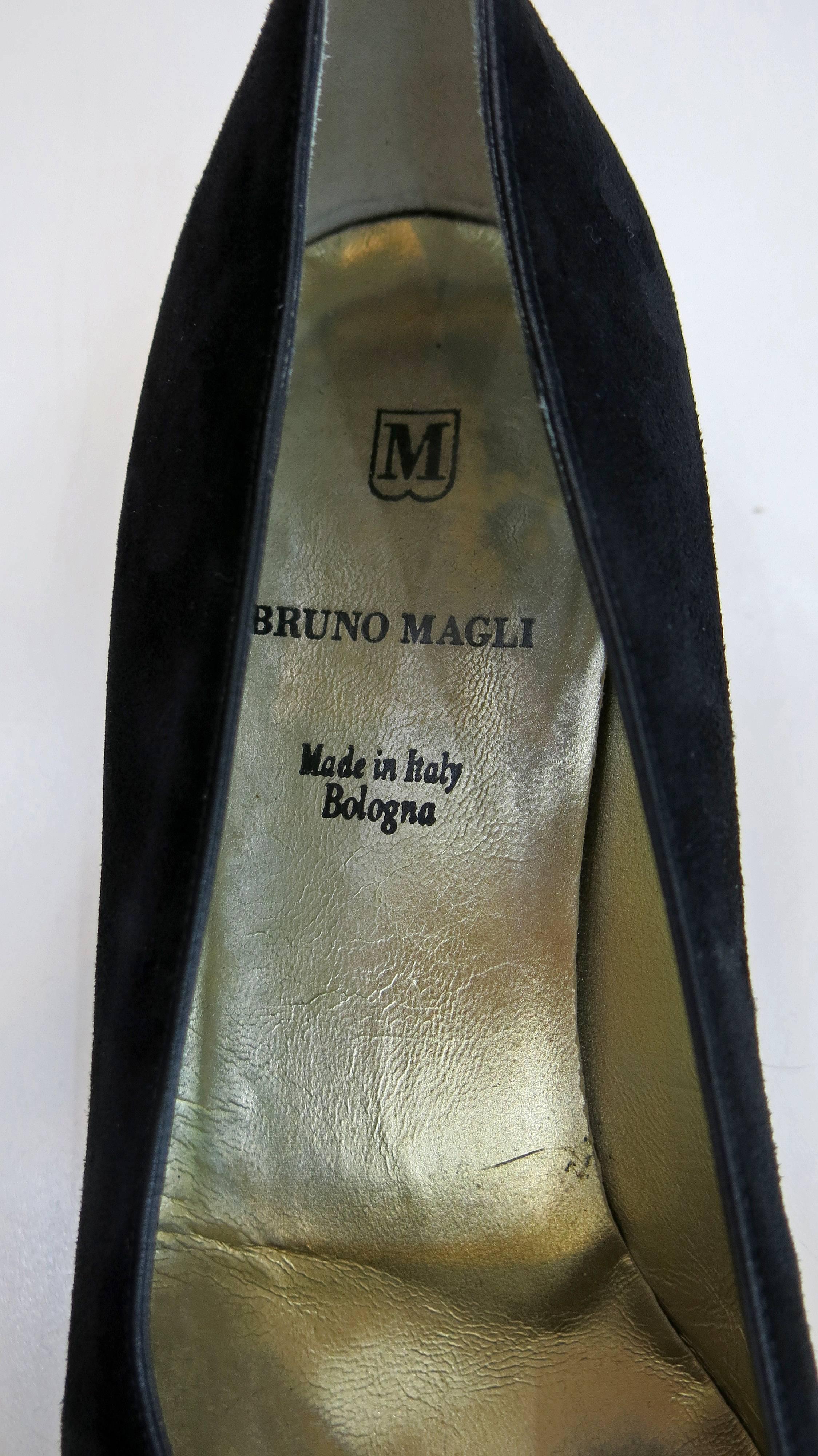 1990s Bruno Magli Black Studded Block Heels For Sale 1