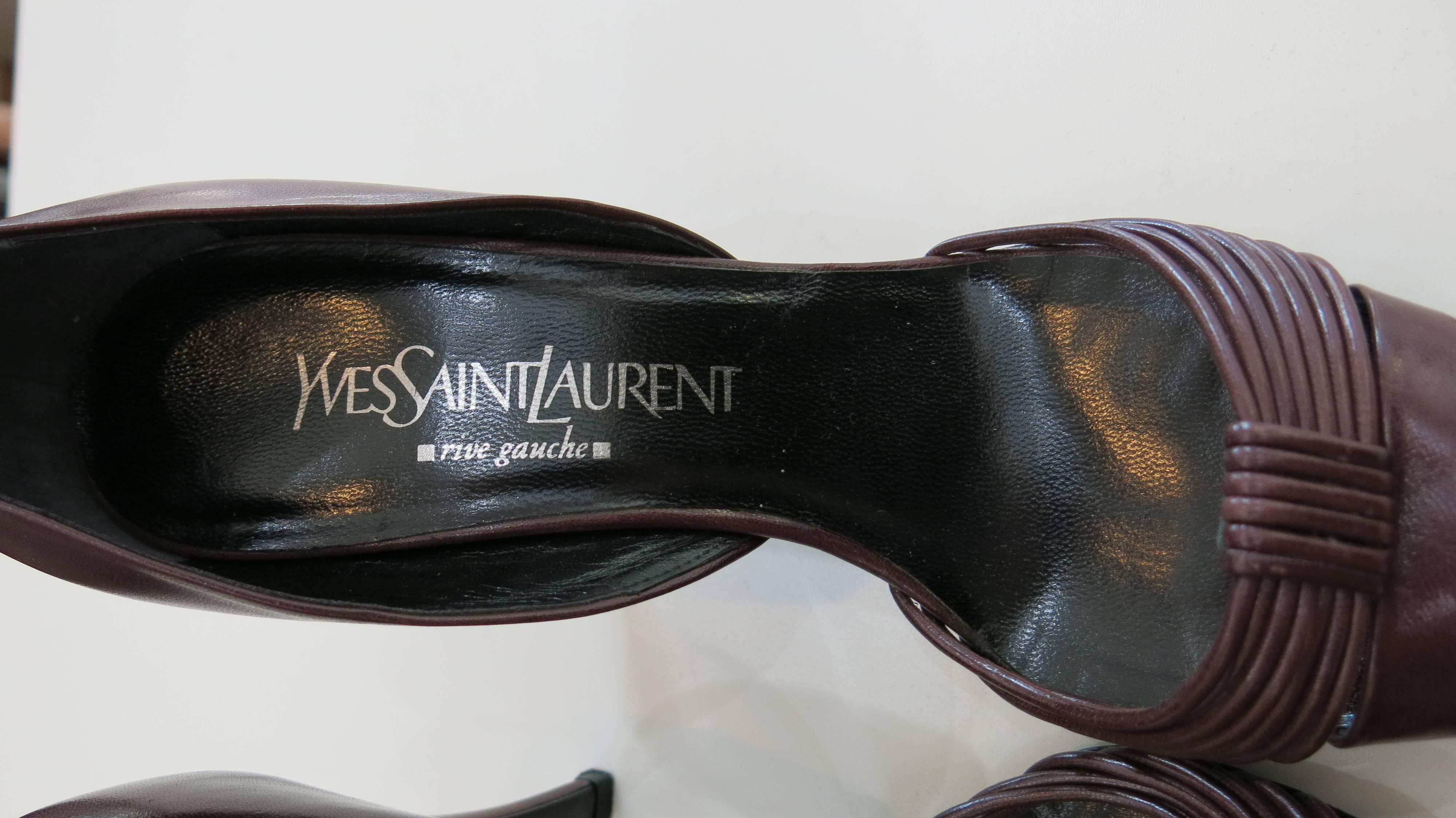 Black Yves St Laurent Maroon Leather Heels For Sale