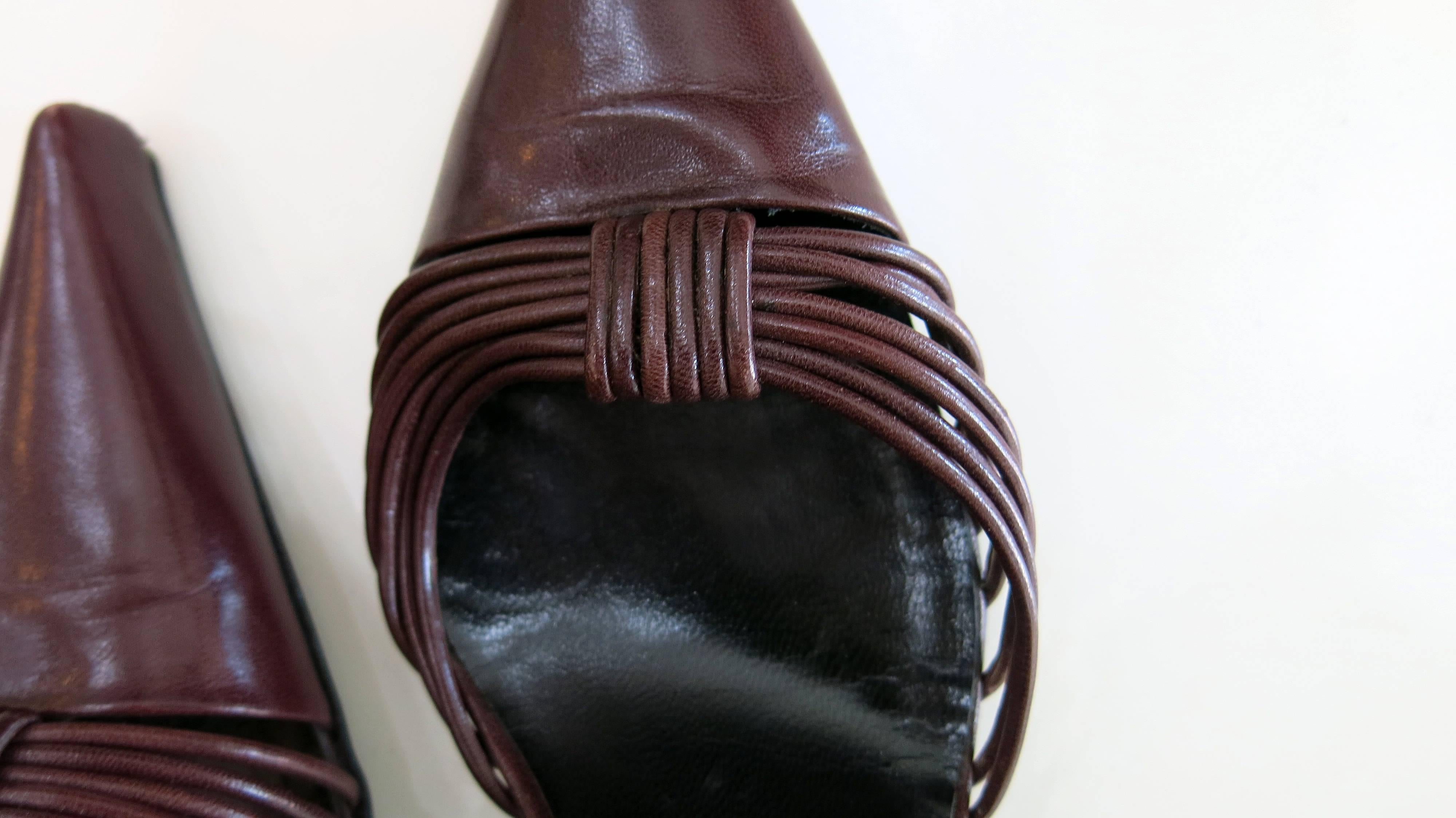 Yves St Laurent Maroon Leather Heels For Sale 2