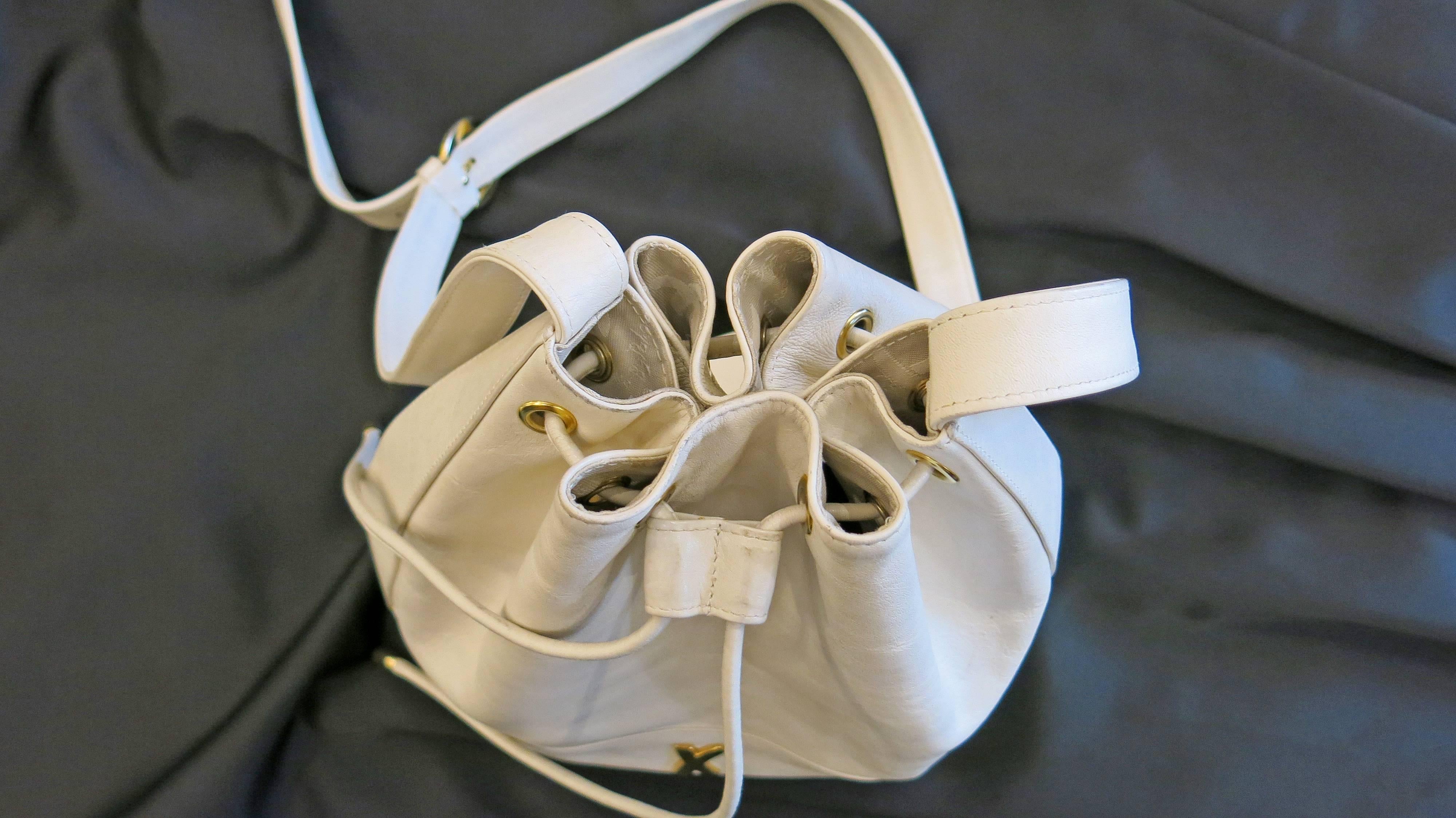 1990s Paloma Picasso White Leather Bucket Bag 2