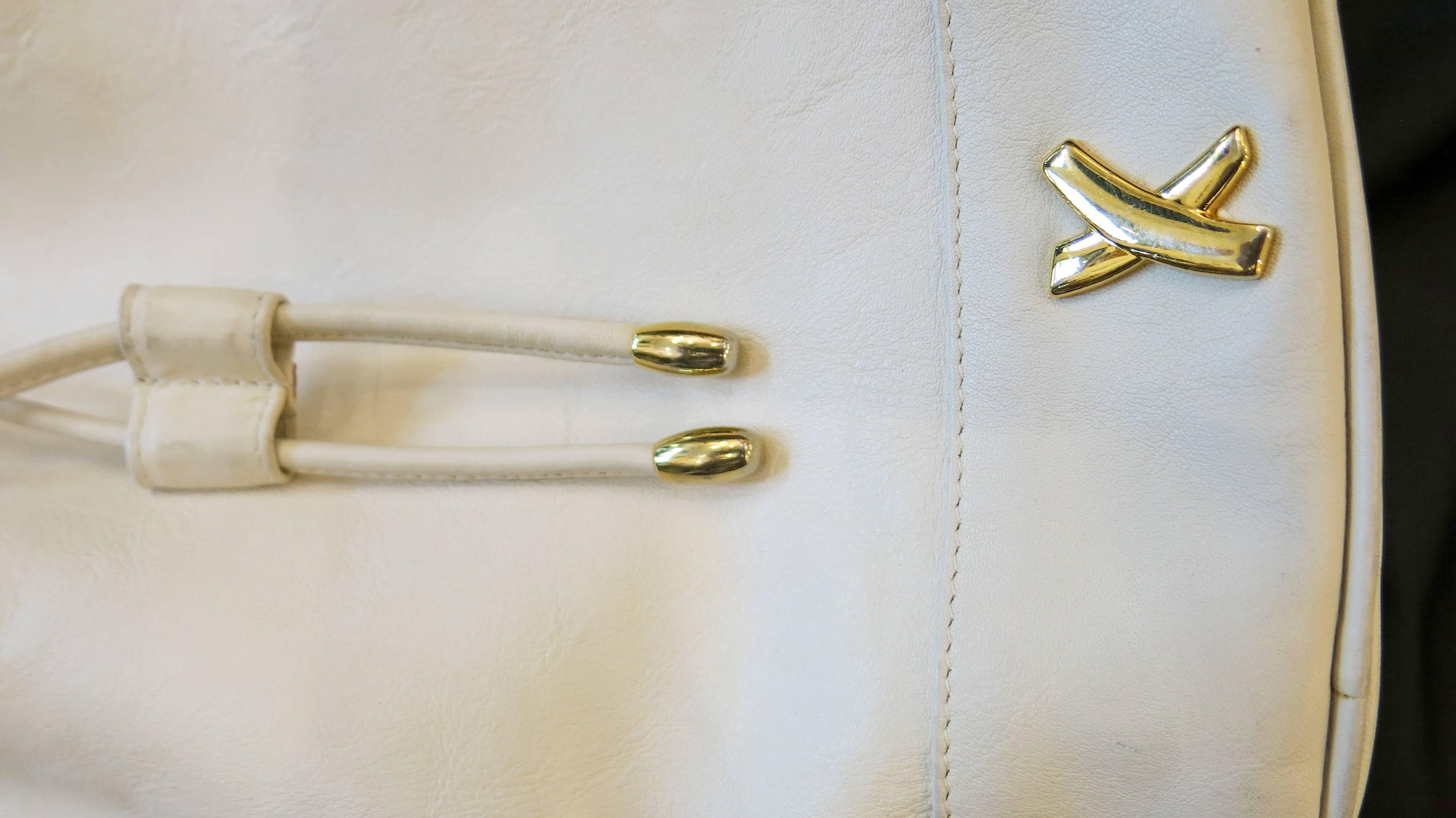 1990s Paloma Picasso White Leather Bucket Bag 1