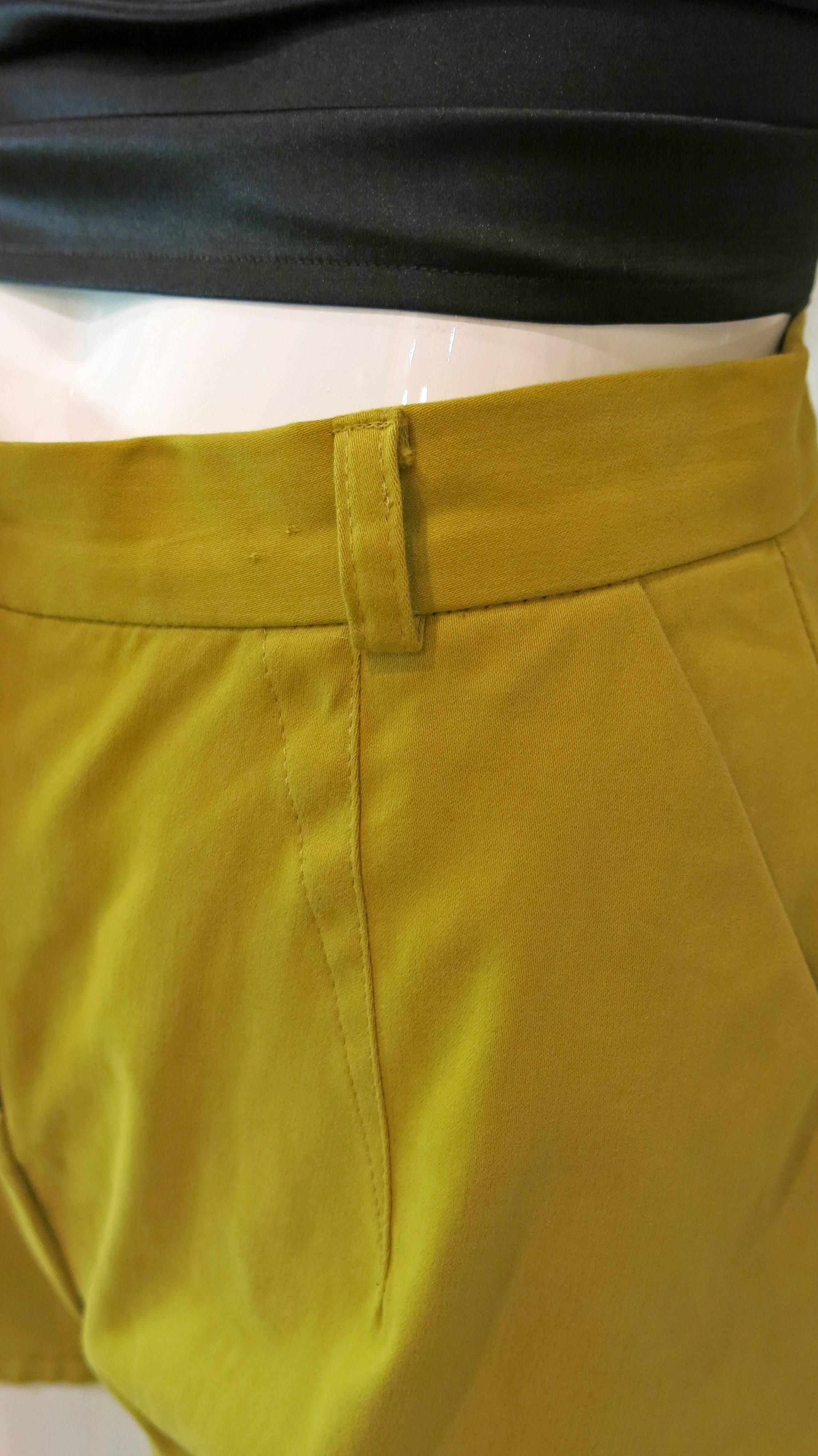 Chartreuse Cotton Twill Mini Shorts For Sale 1