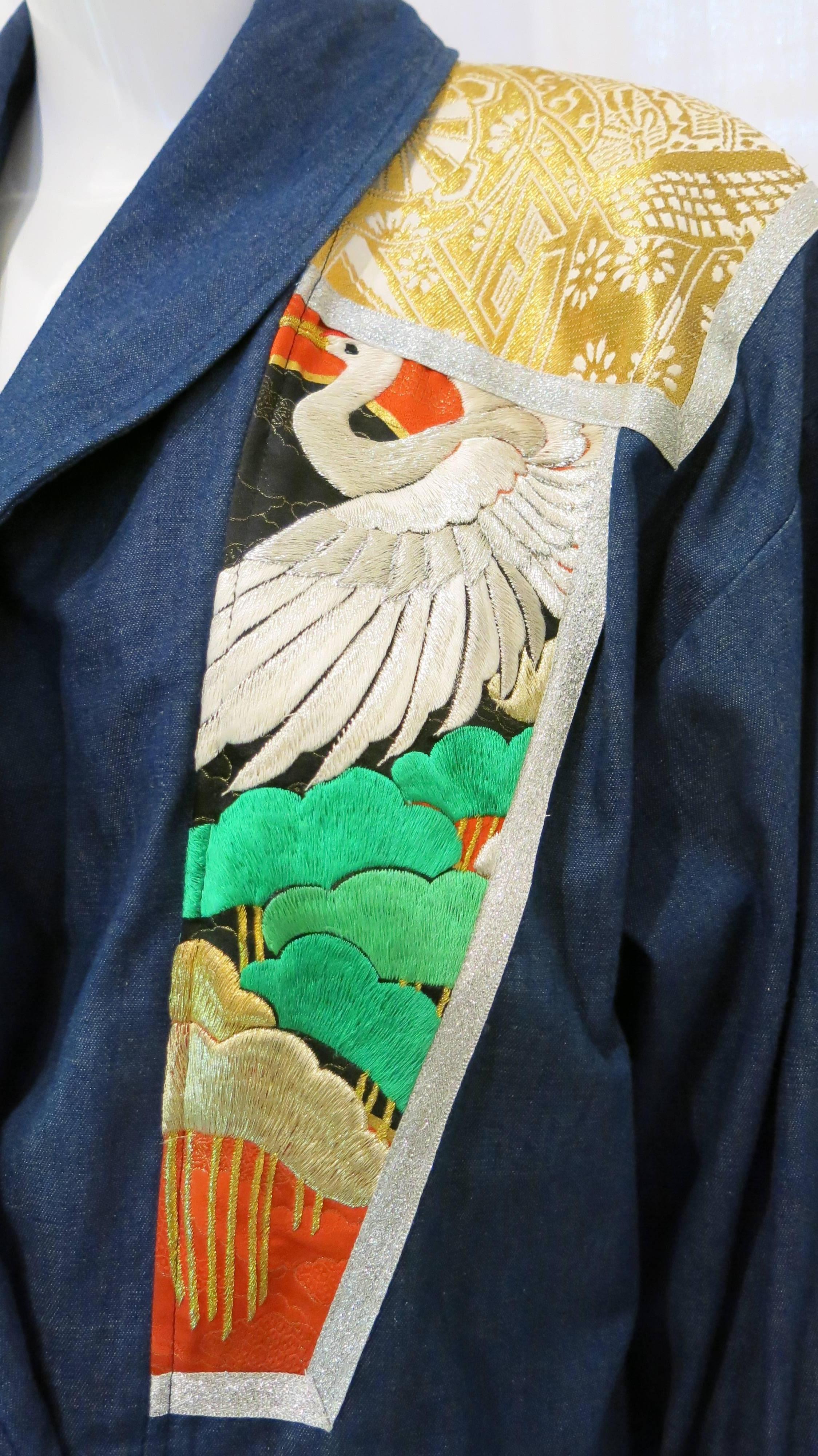 Women's or Men's 1990s Sachi Japanese Textile Denim Jacket For Sale
