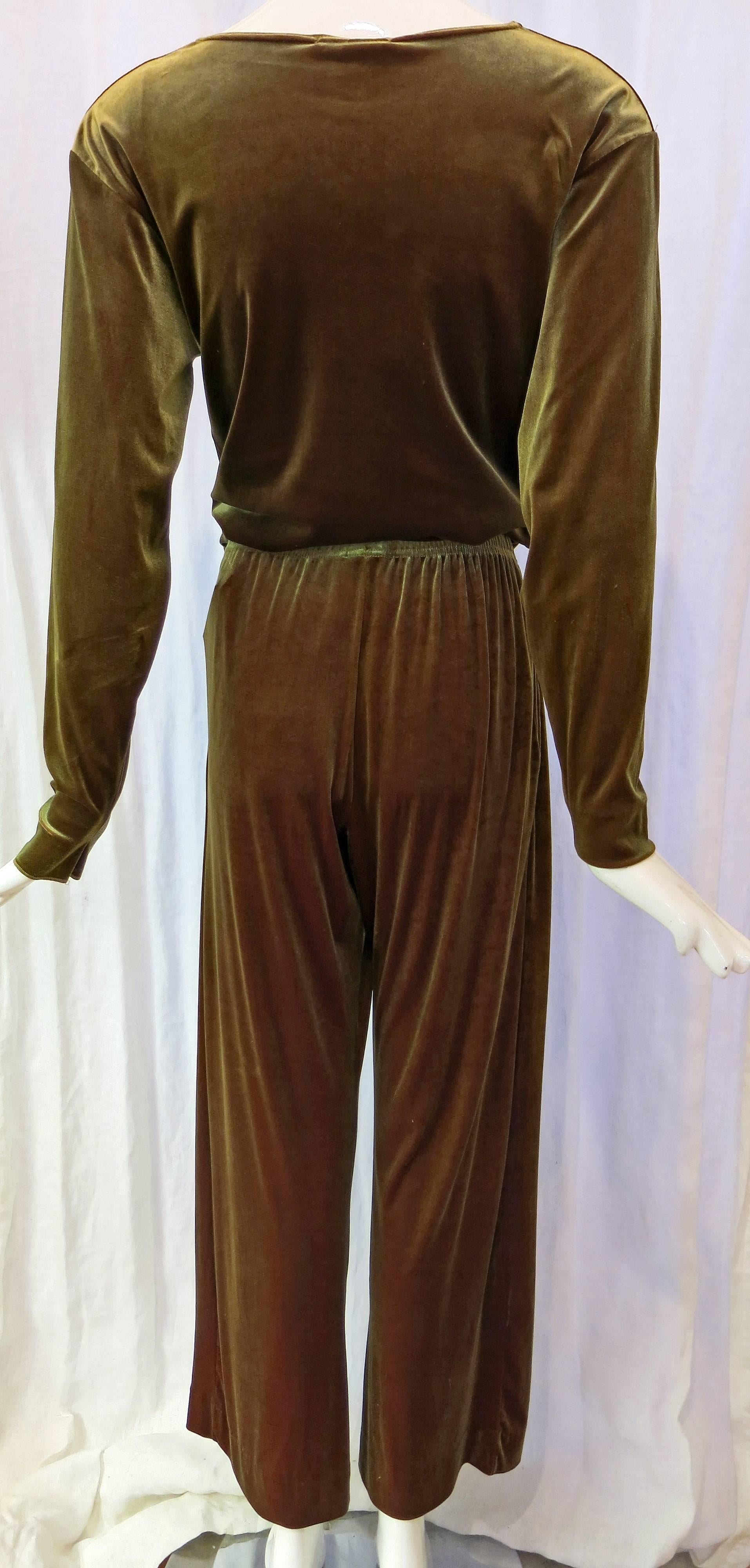 Brown Joan Vass Iridescent Velvet Top and Pants Set For Sale