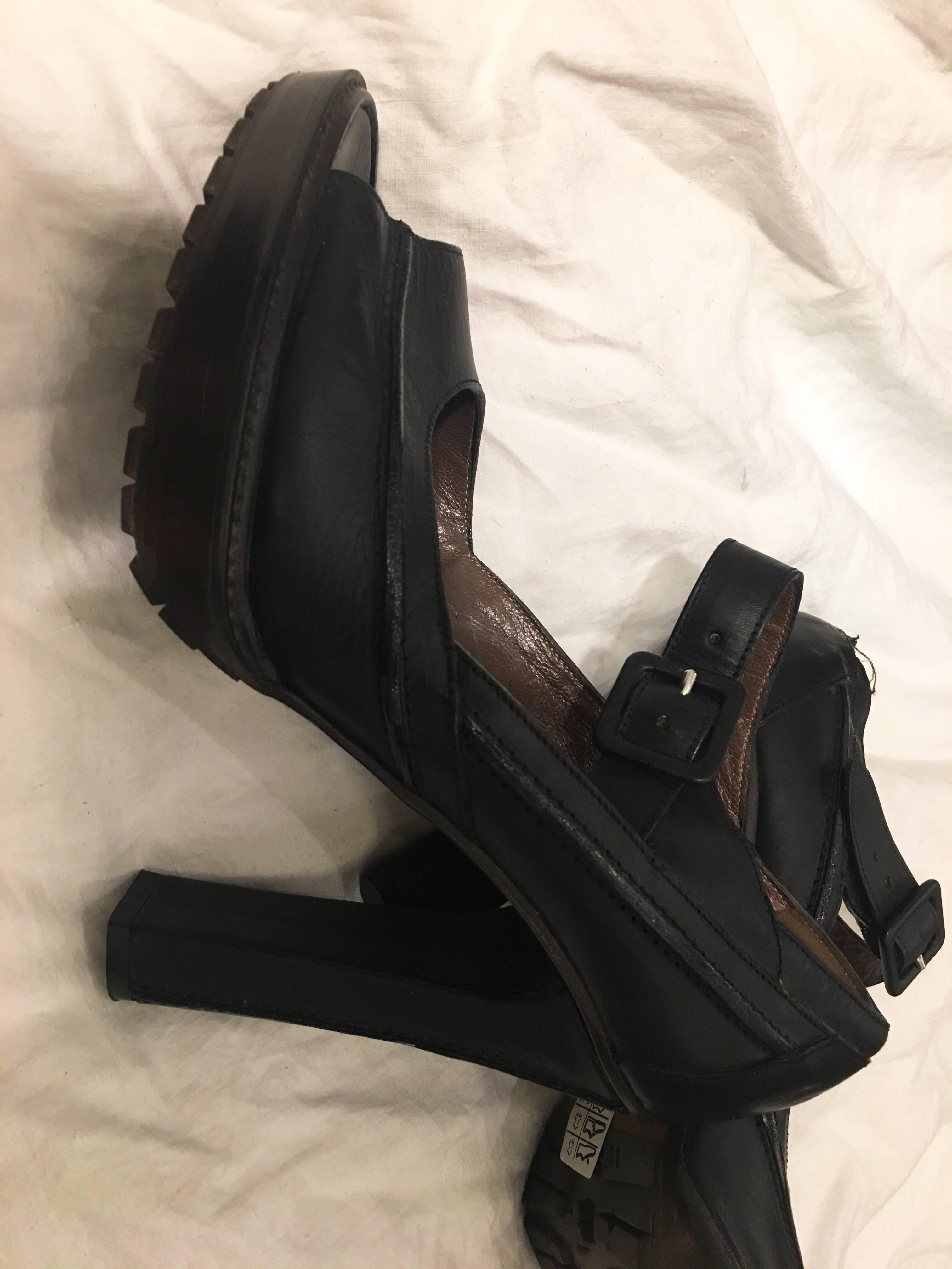 Black Marni Leather Open Toe Pumps Size 40 For Sale