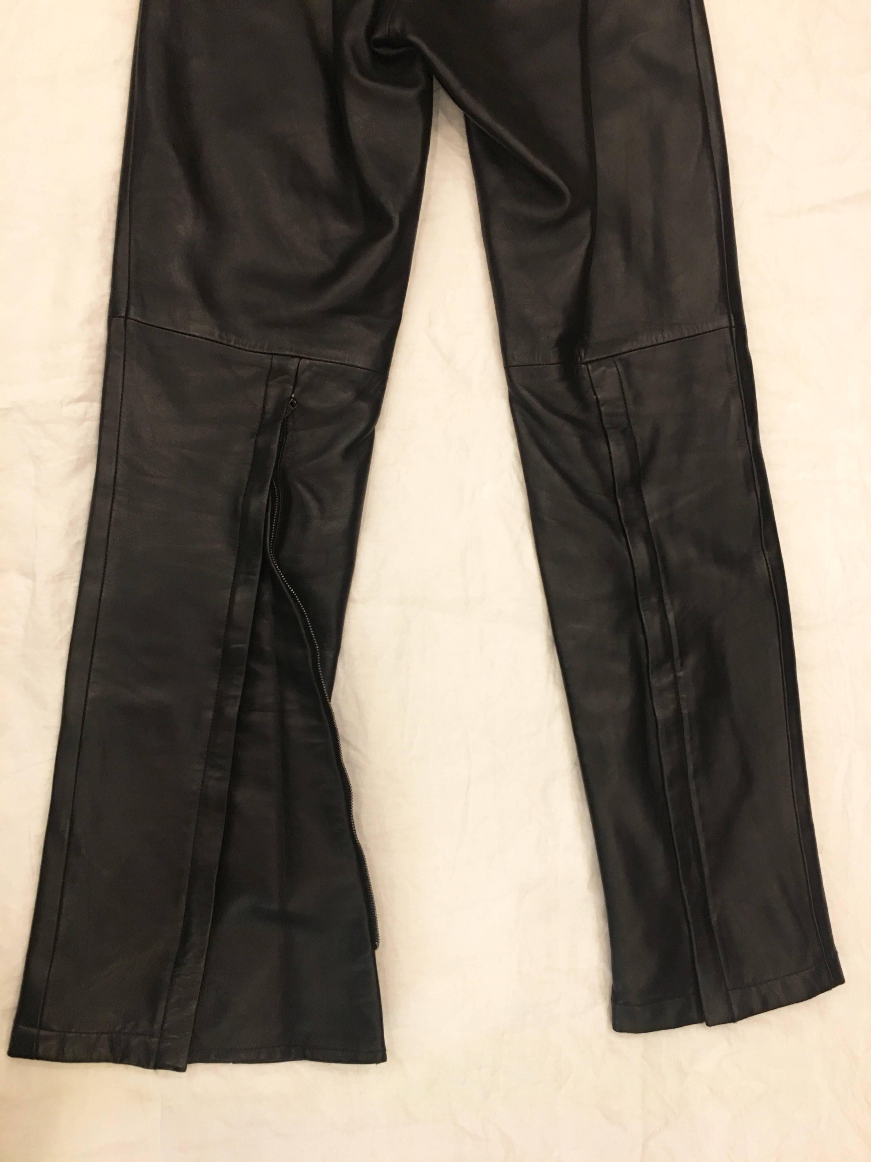 Gucci Contemporary Heavy Duty Brown Leather Zip Flares For Sale 3