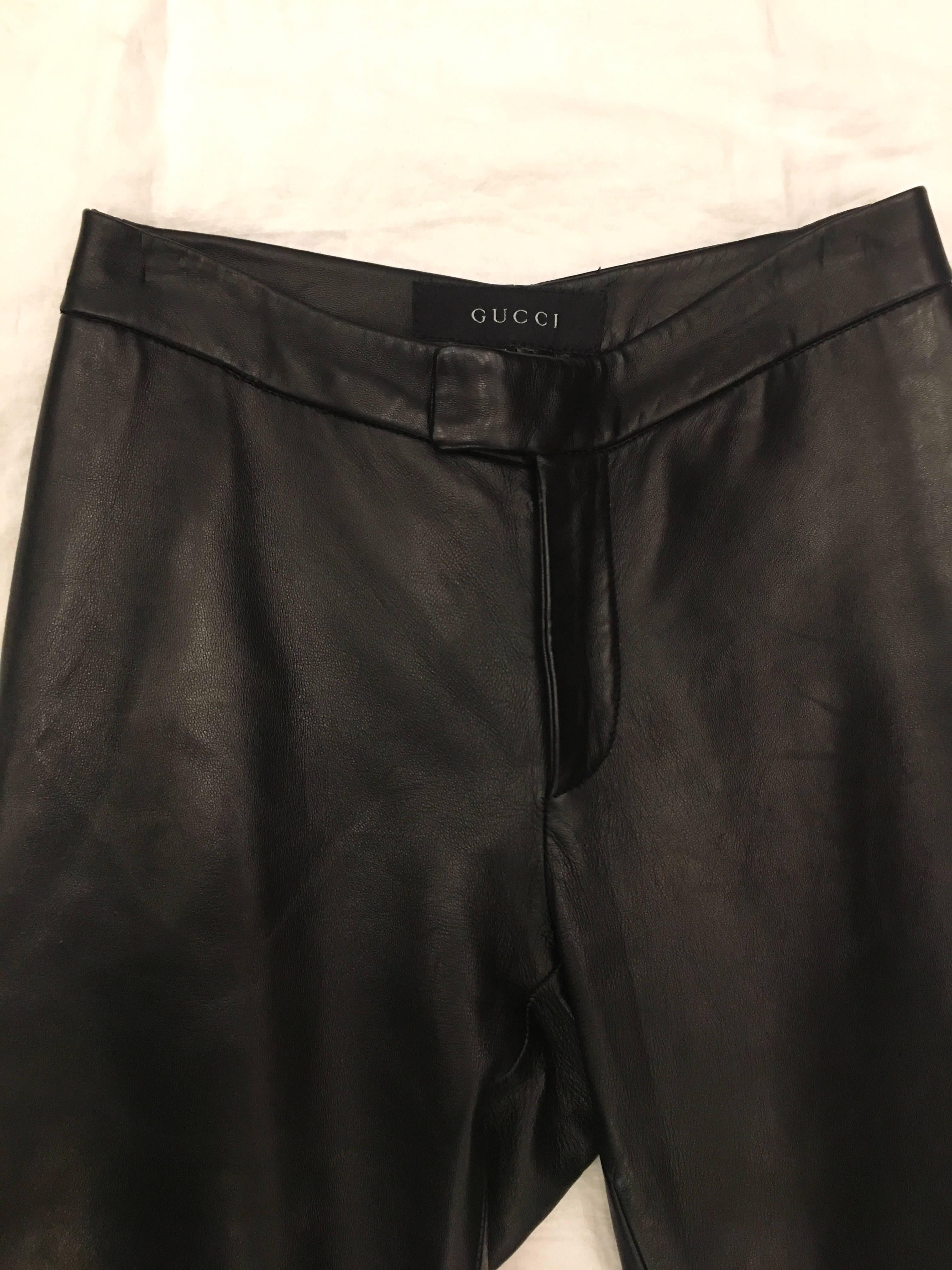 Gucci Contemporary Heavy Duty Brown Leather Zip Flares In Excellent Condition For Sale In Brooklyn, NY