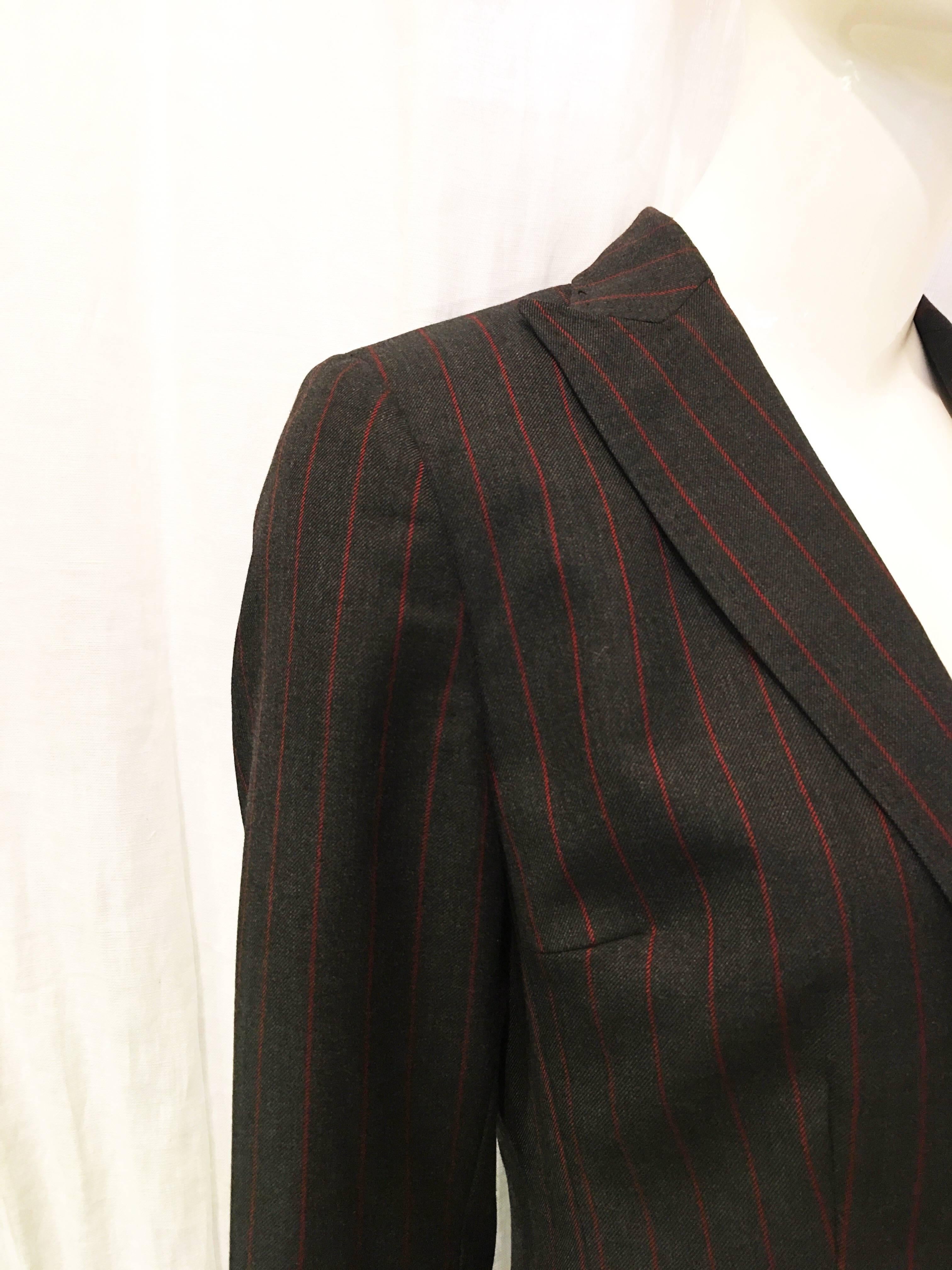 Dolce & Gabbana Gray Wool Fitted Striped Blazer For Sale 2