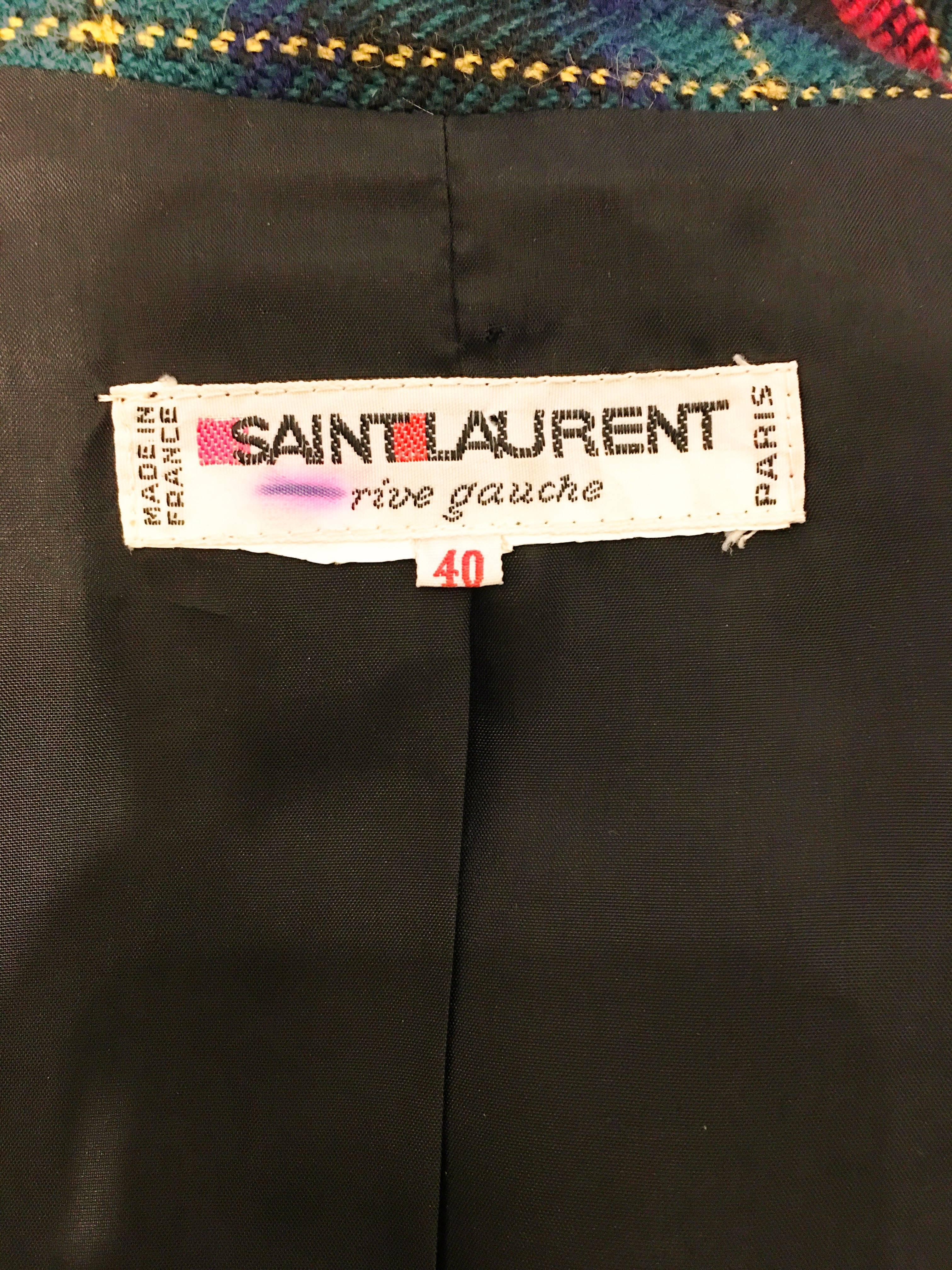 1980s Saint Laurent Plaid Blazer For Sale 1