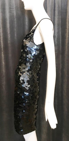 1980s Oleg Cassini Black Fish Scale Sheath Dress