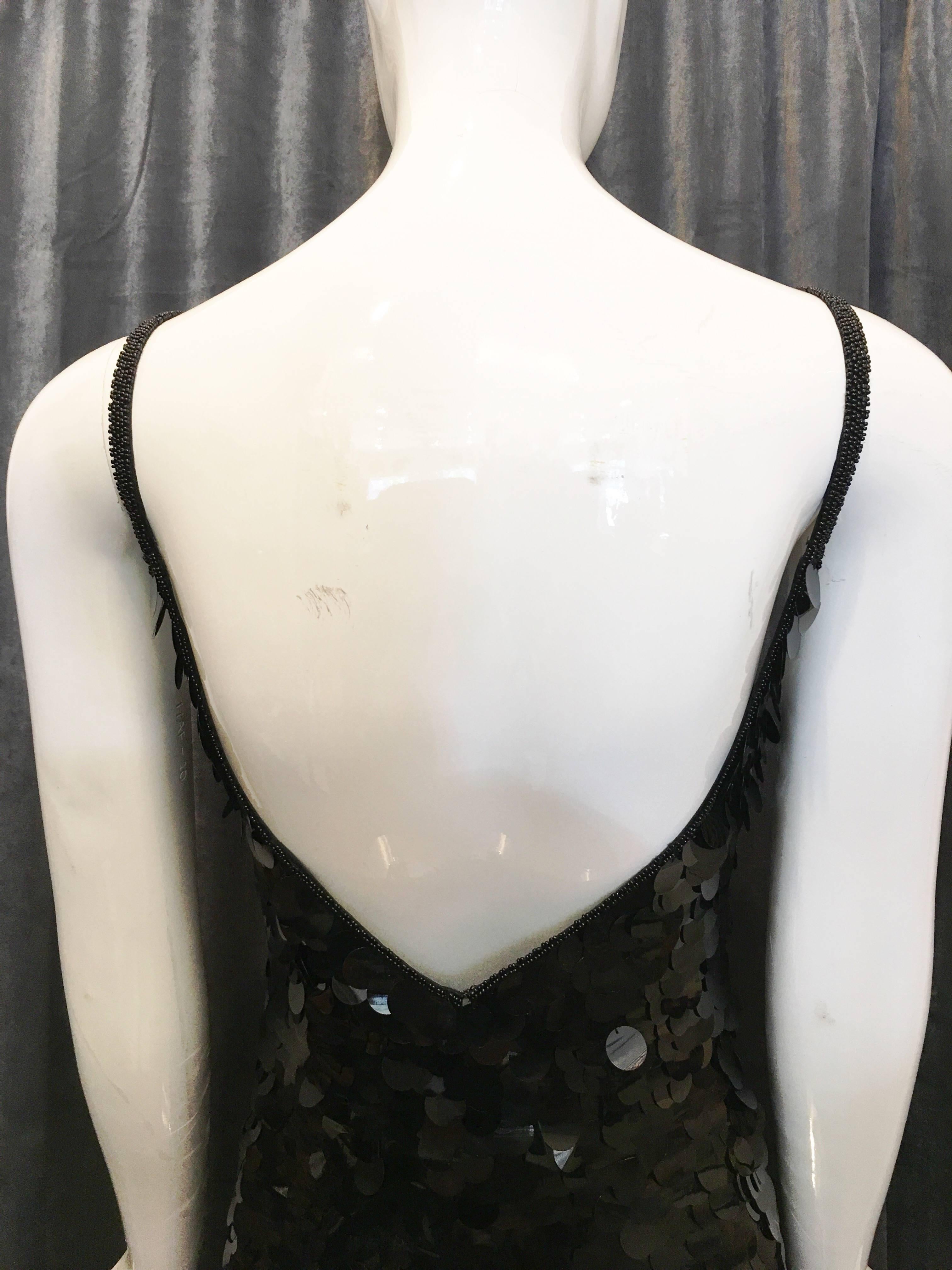 1980s Oleg Cassini Black Fish Scale Sheath Dress For Sale 2