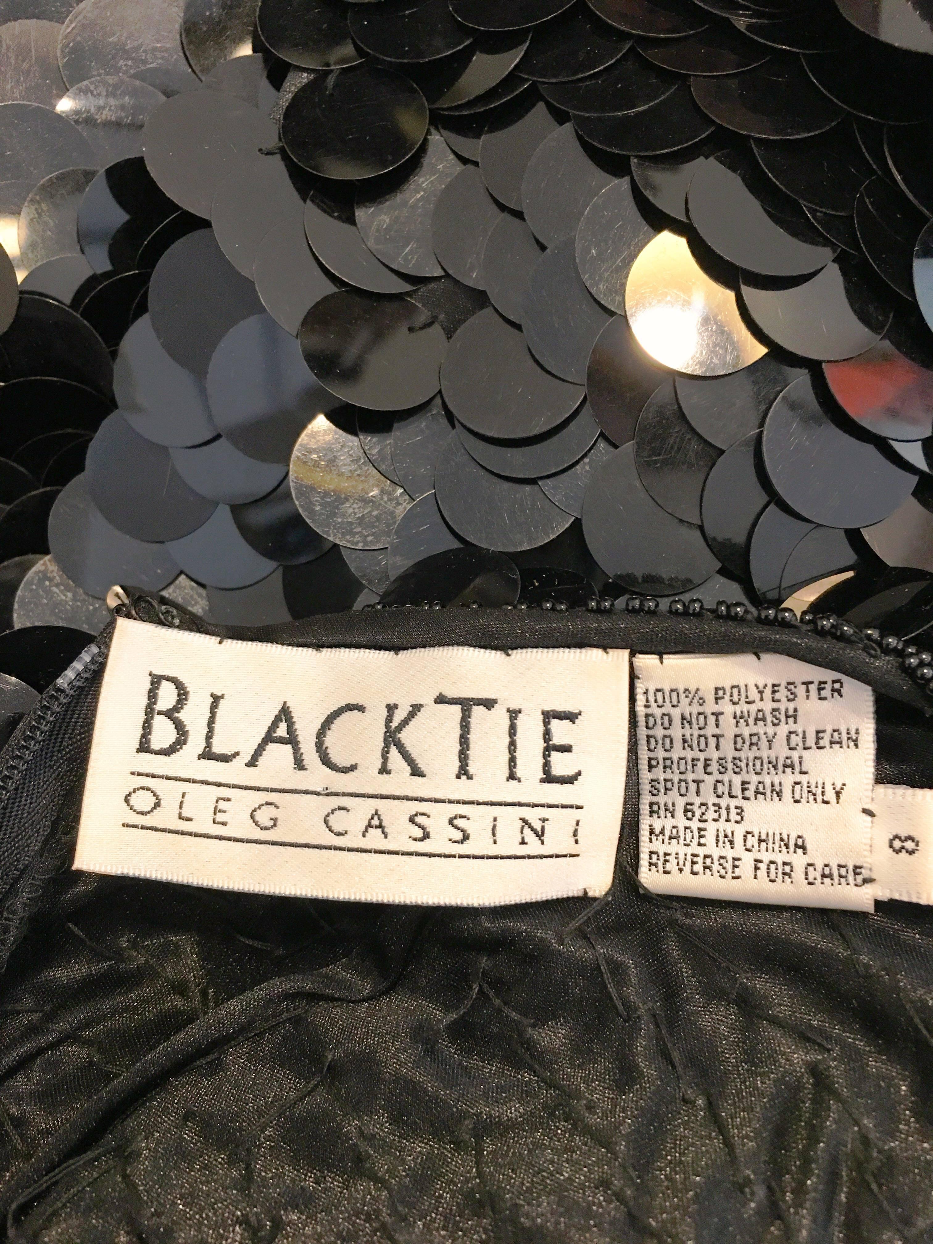 1980s Oleg Cassini Black Fish Scale Sheath Dress For Sale 6