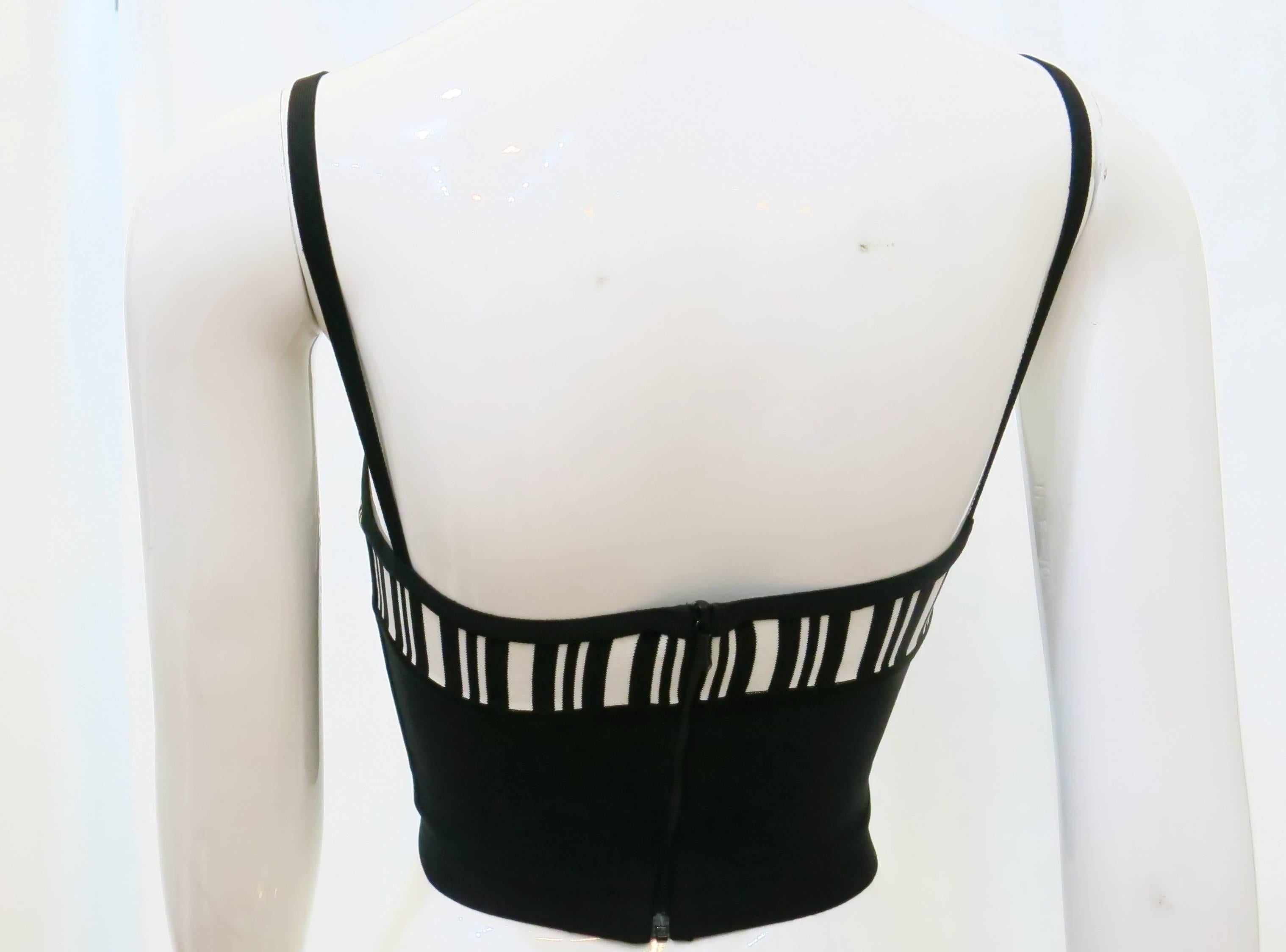 1980s Herve Leger Black and White Crop Top 2