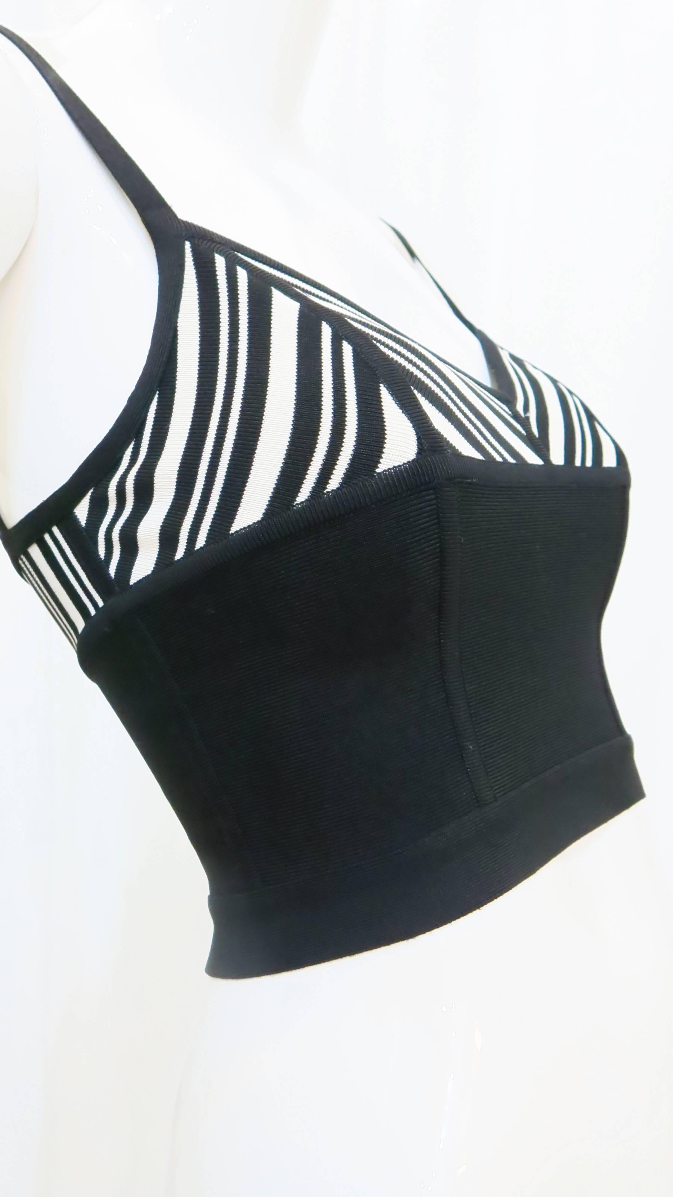 1980s Herve Leger Black and White Crop Top 1