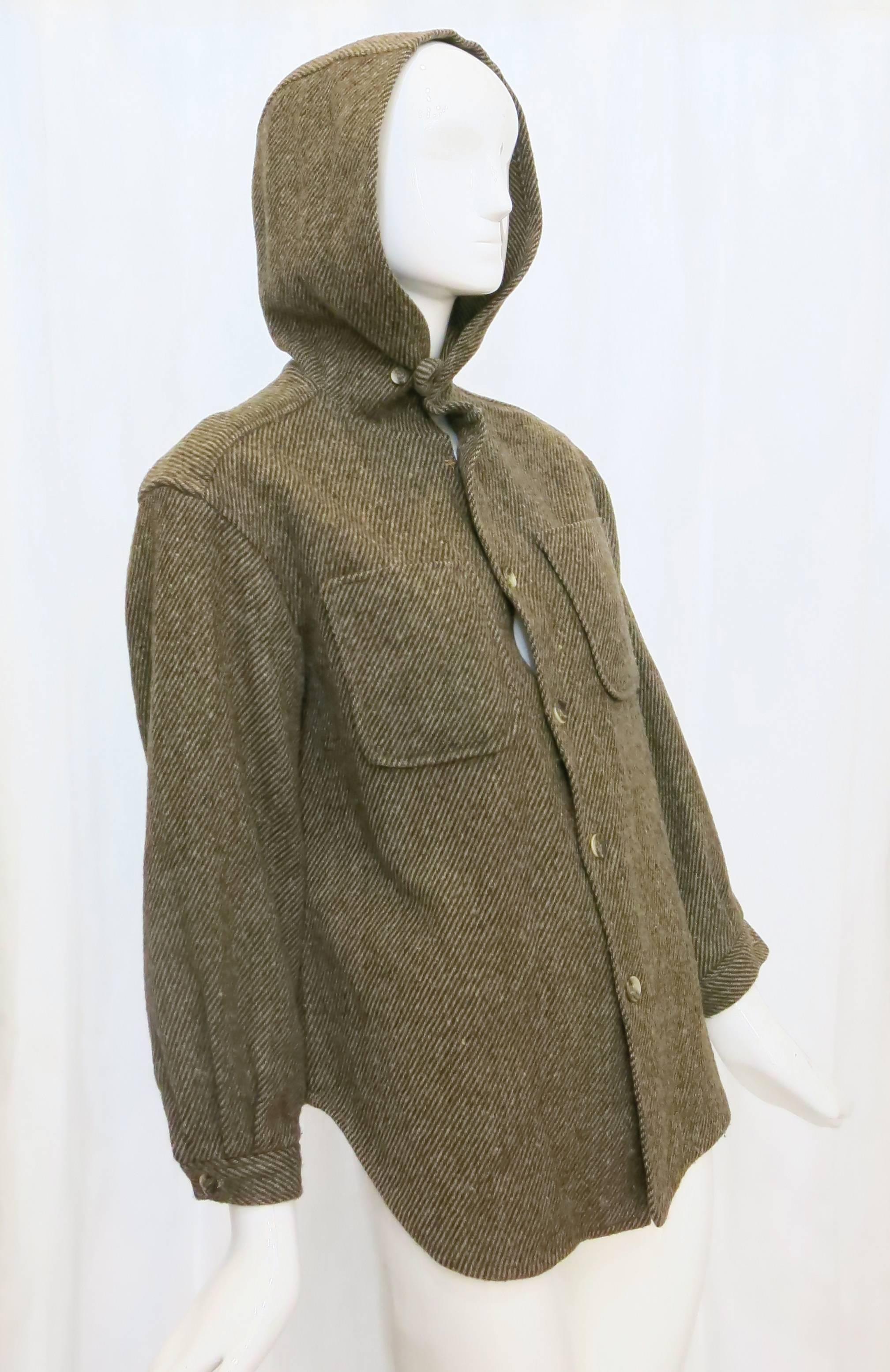 Brown 1980s Polo by Ralph Lauren Wool Hooded Tunic For Sale