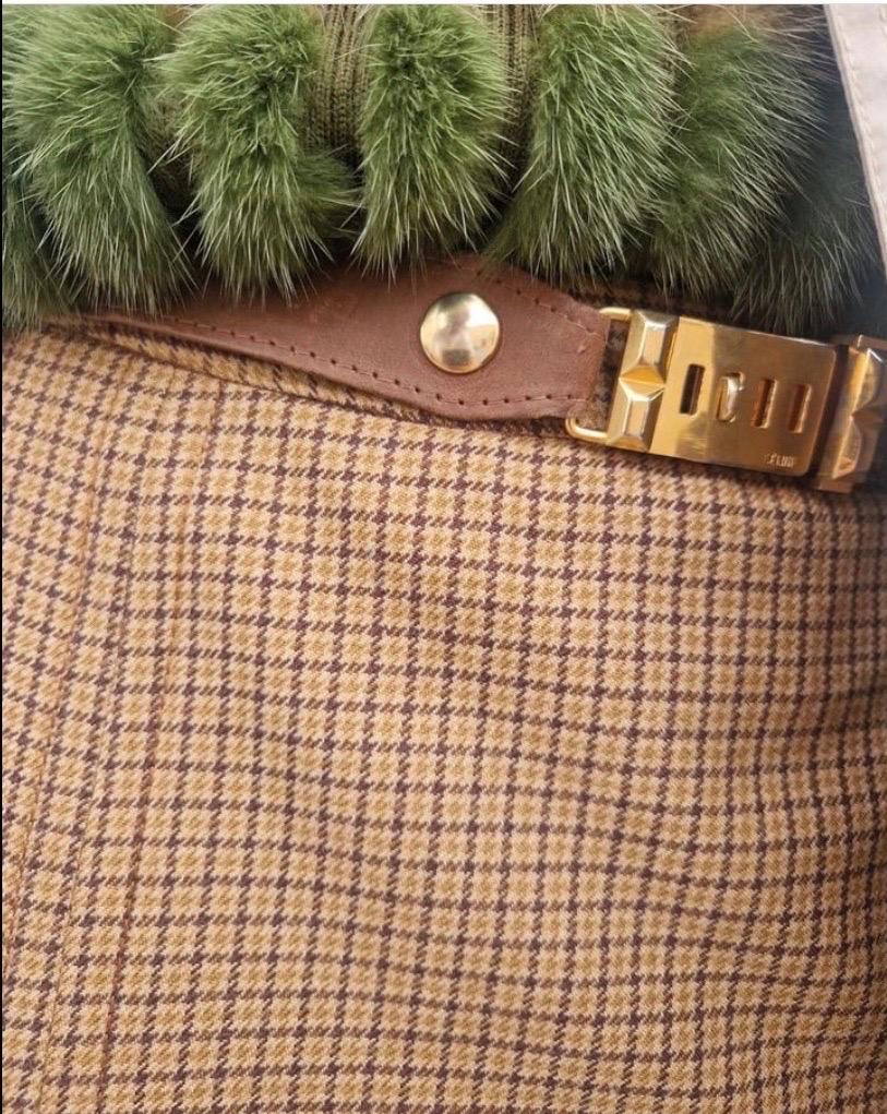 Celine vintage check brown Midi Skirt For Sale 4