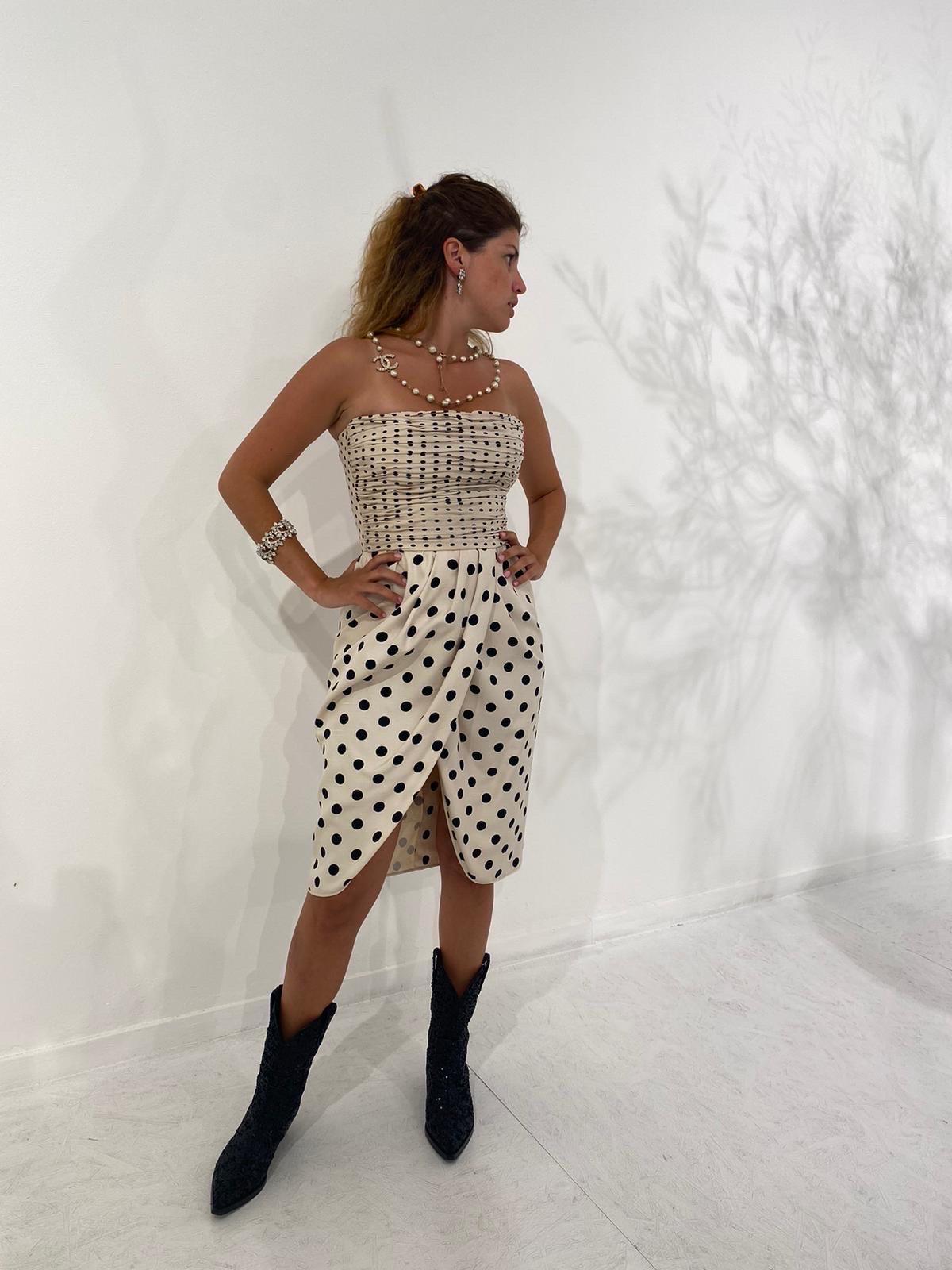 Valentino Couture blue pois white dress 3