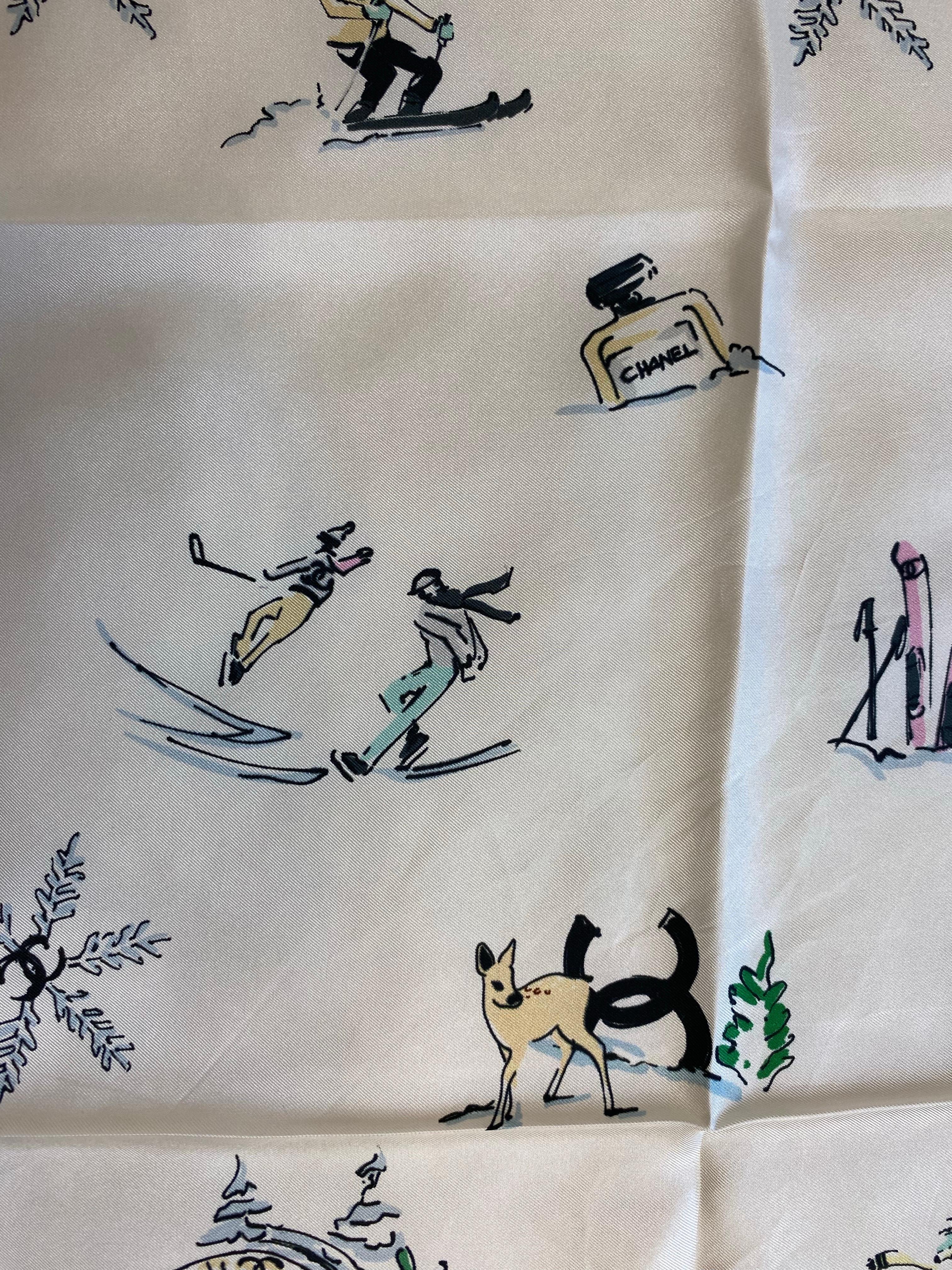 Chanel sciarpa bianca dettagli invernali.
La composizione dell'etichetta non presente sembra essere composta da seta.
90 cm x 90 cm.
Condizioni eccellenti.