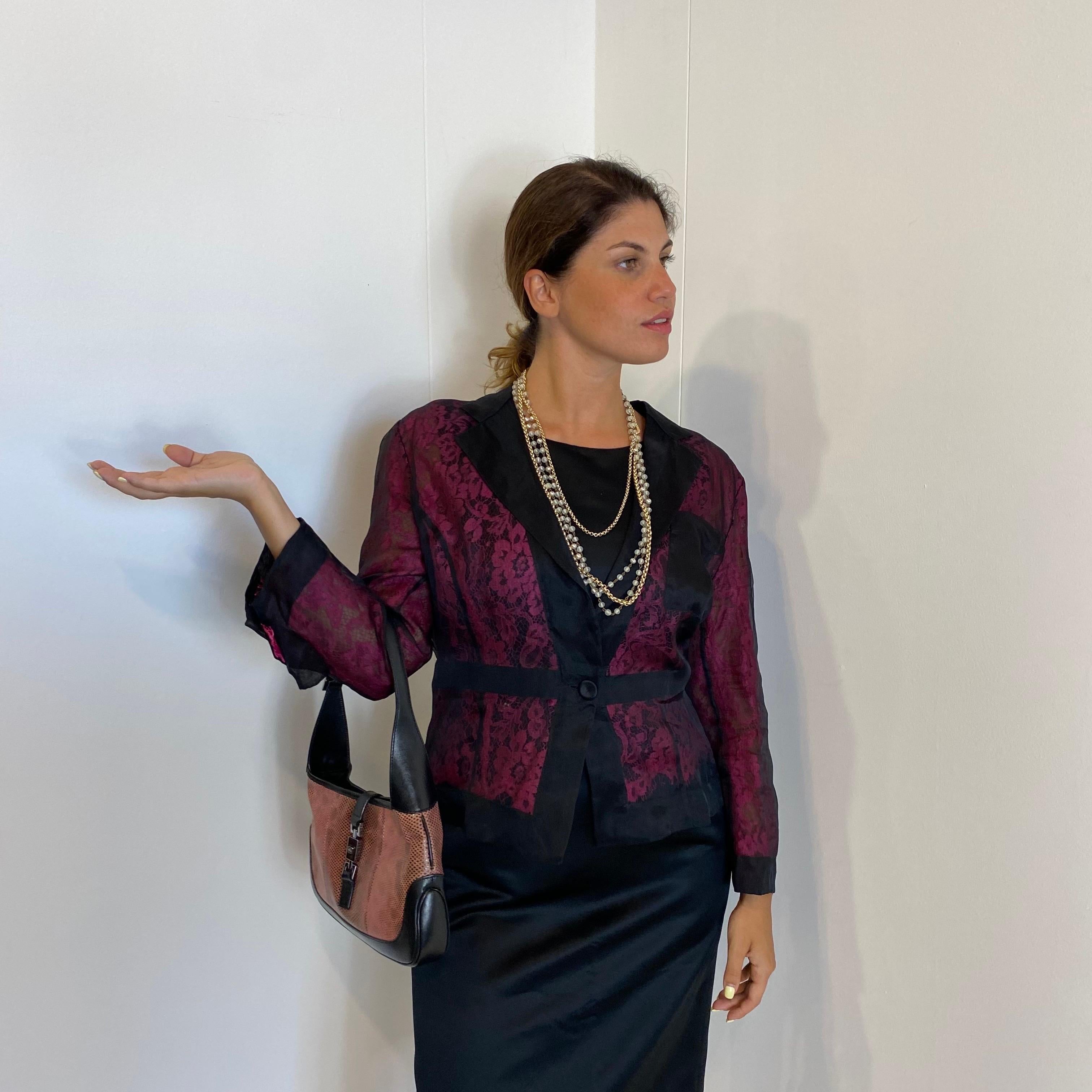 Borsa Jackie in lucertola rosa e pelle nera. in vendita 4