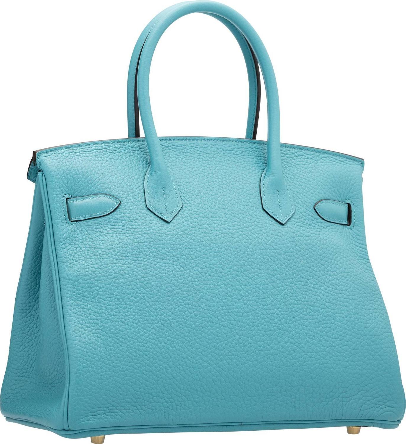 Hermes 30cm Blue Atoll Clemence Leather Birkin Bag with Gold ...