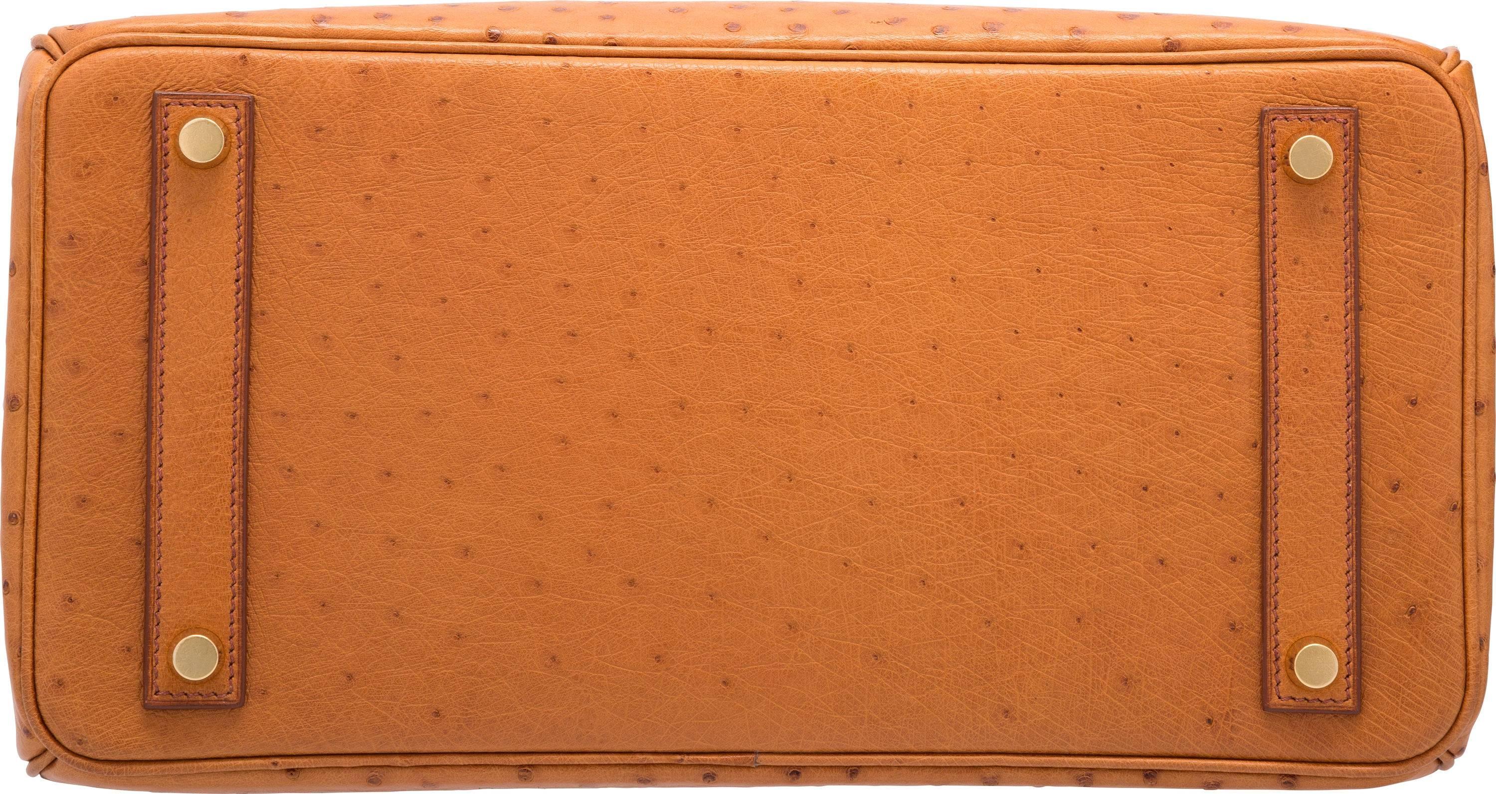 Women's or Men's Hermes 32cm Cognac Ostrich HAC Birkin Bag with Gold Hardware For Sale